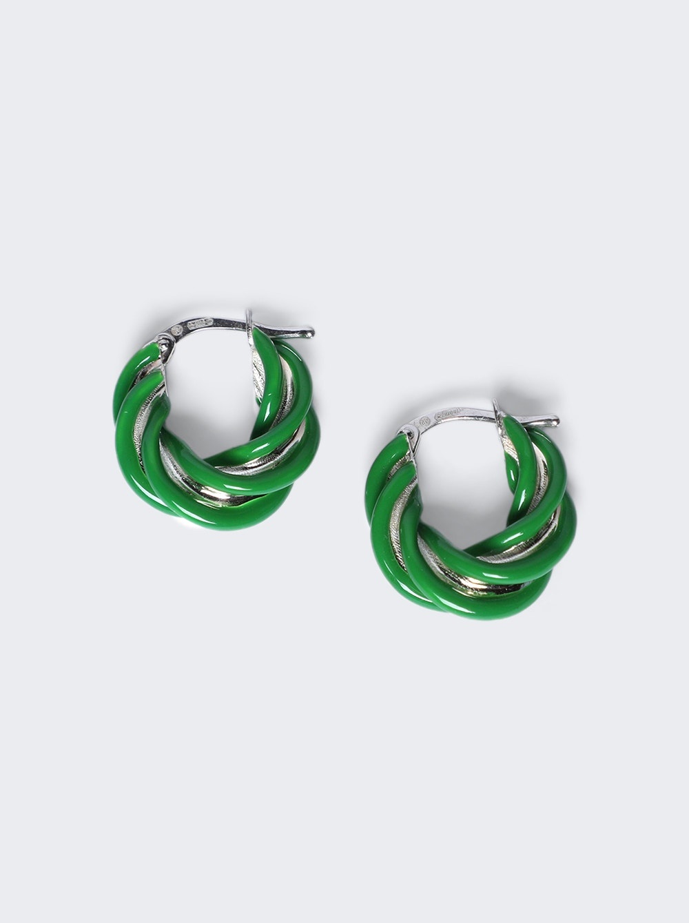 Twist Hoop Earrings Sterling Silver Parakeet Green - 1