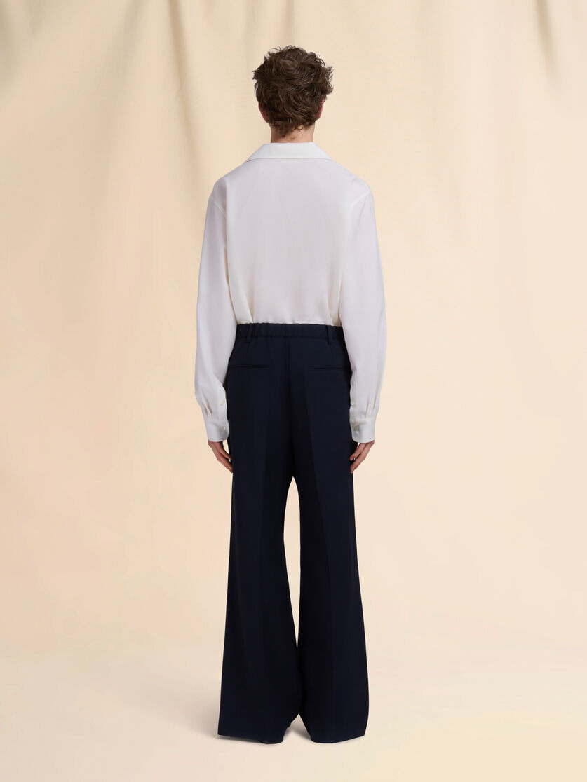 DEEP BLUE WOOL TROUSERS WITH STITCHED CREASES - 3