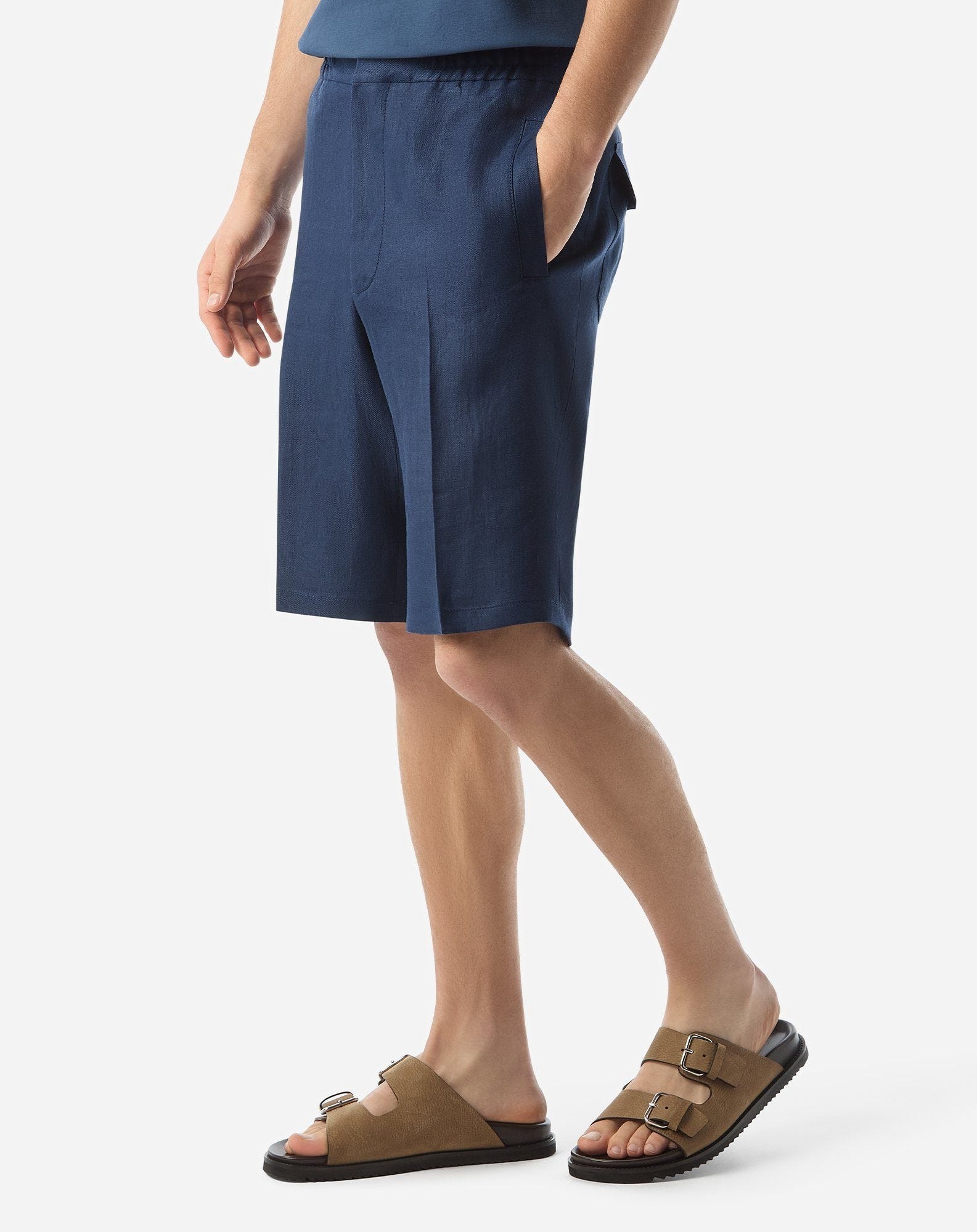 Blue pure linen Bermuda shorts - 3