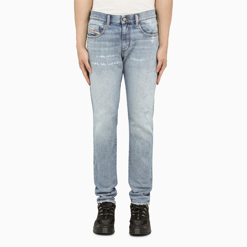 Light blue slim jeans with worn - 1