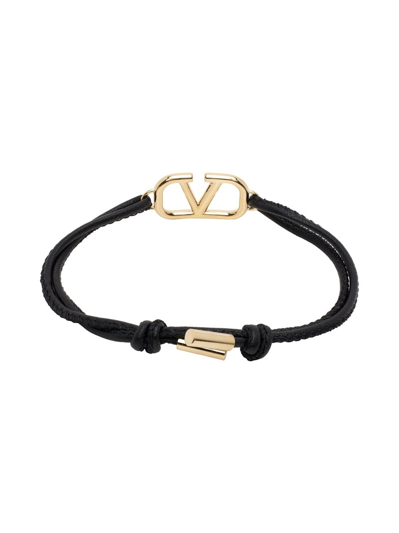 Valentino Black VLogo Leather Bracelet outlook