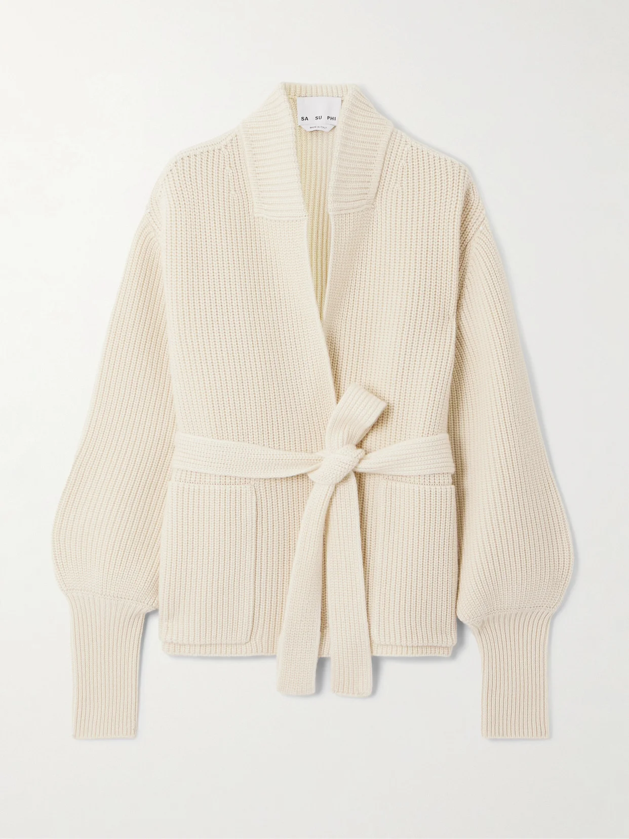 Belted Ribbed Cashmere Cardigan - 1