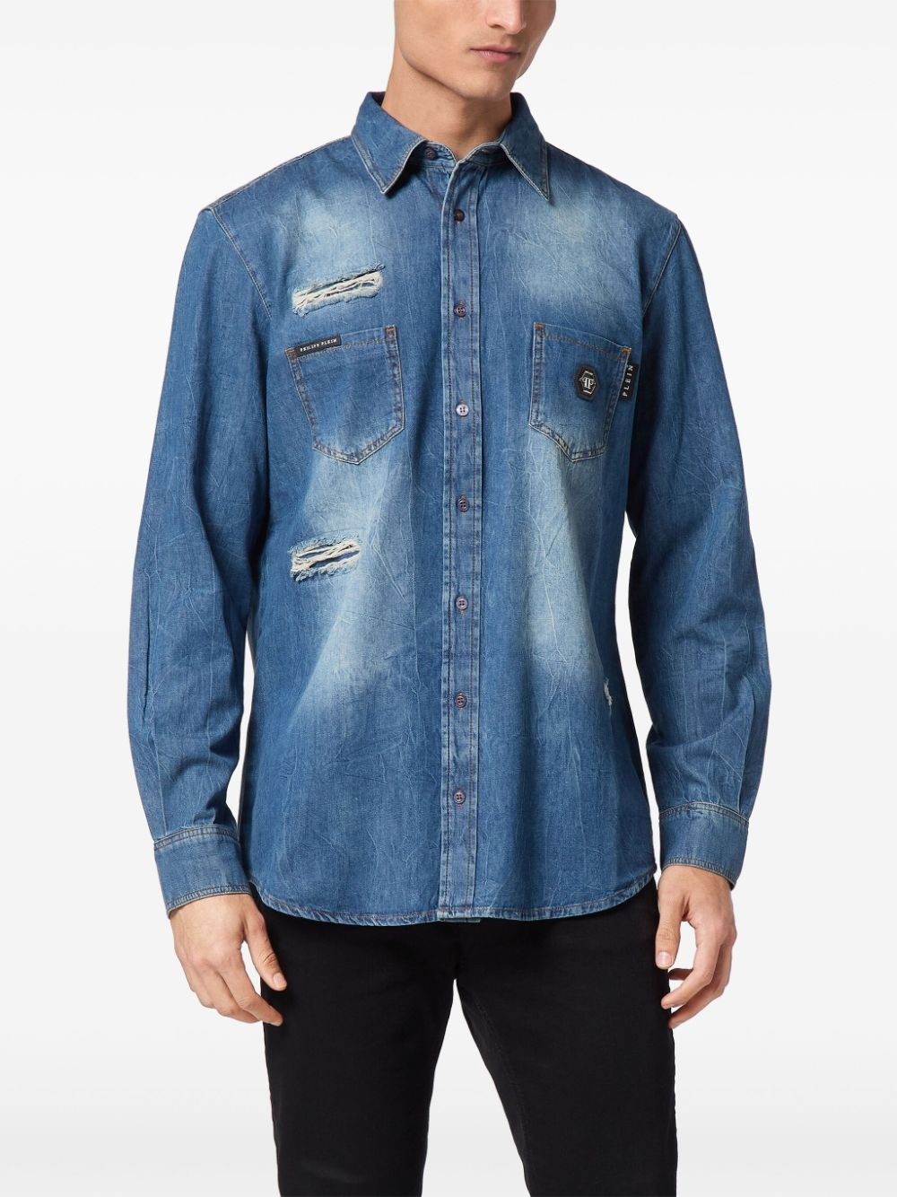 distressed-effect denim shirt - 3