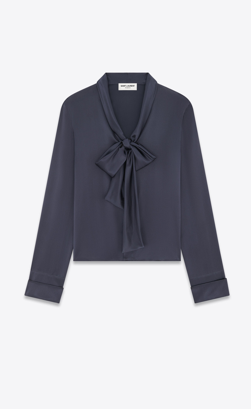 lavallière-neck shirt in silk satin 1