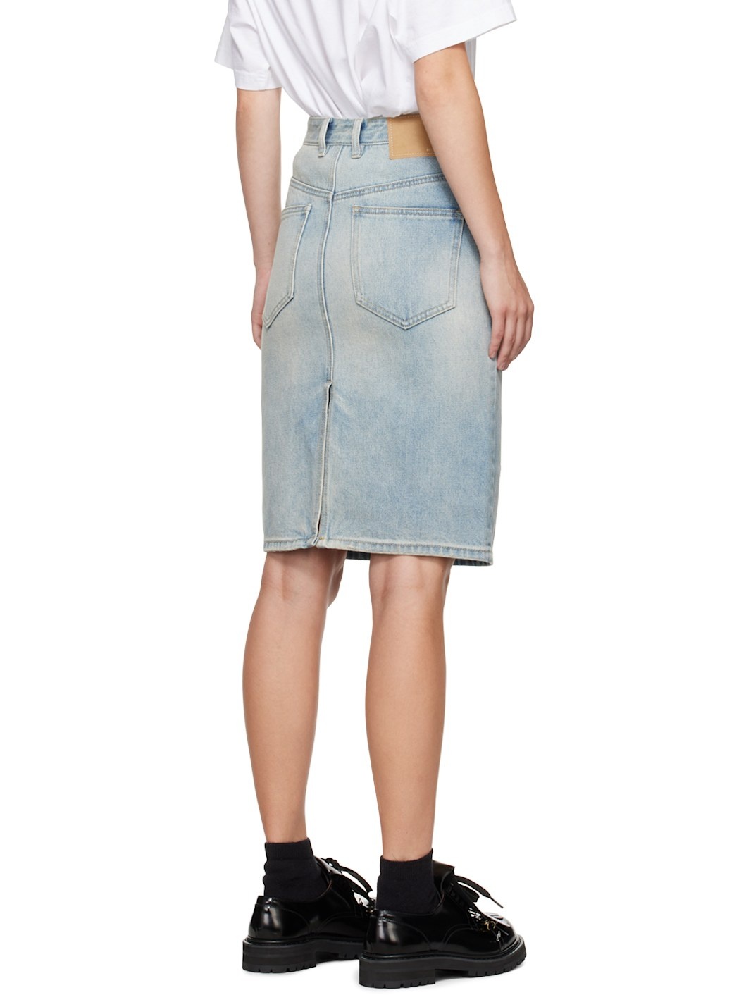 Blue Washed Denim Midi Skirt - 3