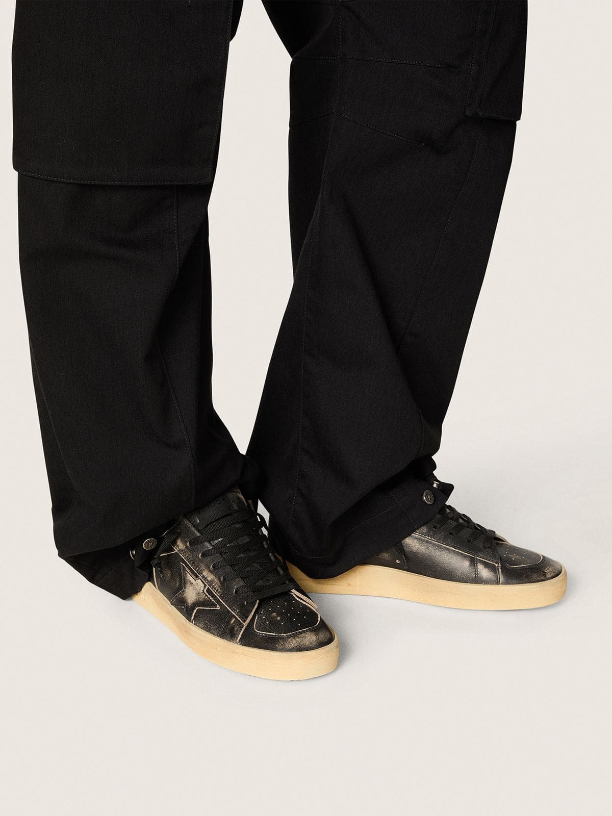 Men's Stardan in black leather with black leather star and heel tab - 3