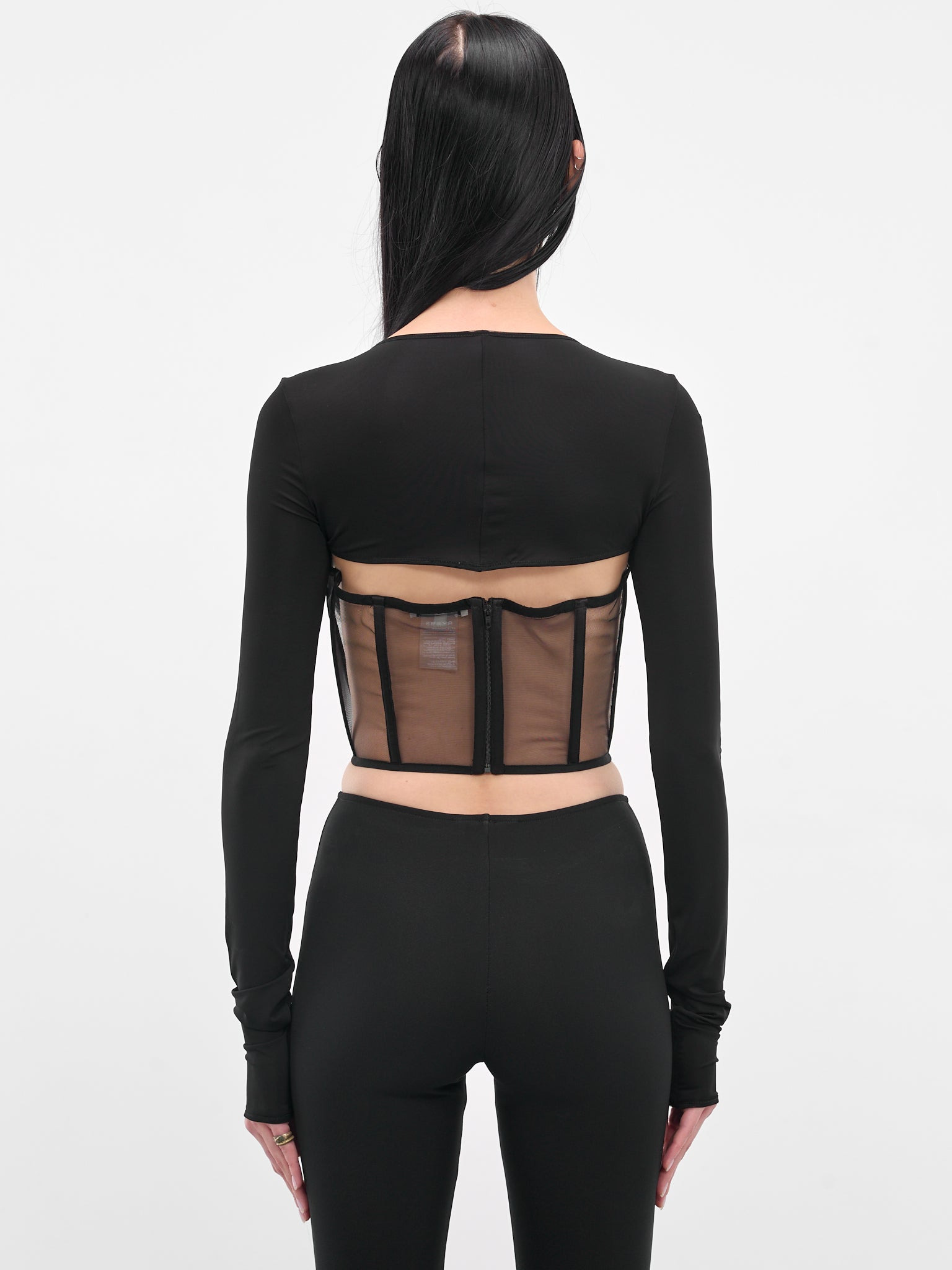 Black Bustier Long Sleeve Top - 3
