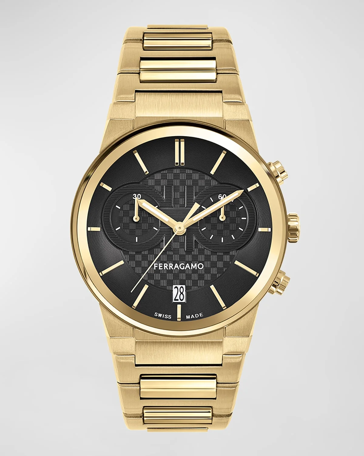 41mm Ferragamo Sapphire Chrono Watch with Bracelet Strap, Yellow Gold - 1