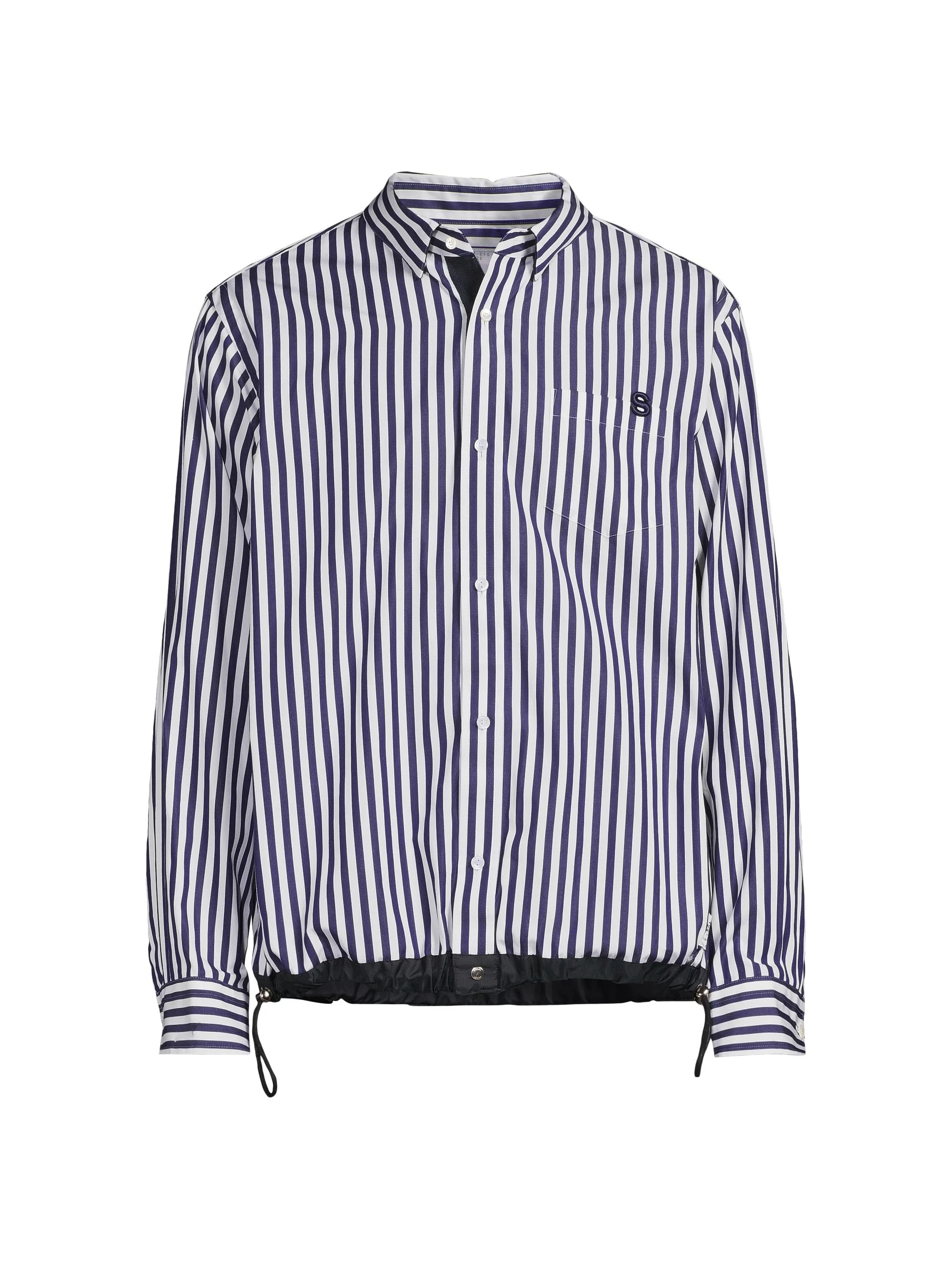 Men's Thomas Mason Striped Cotton Poplin Shirt - Navy Stripe - 1