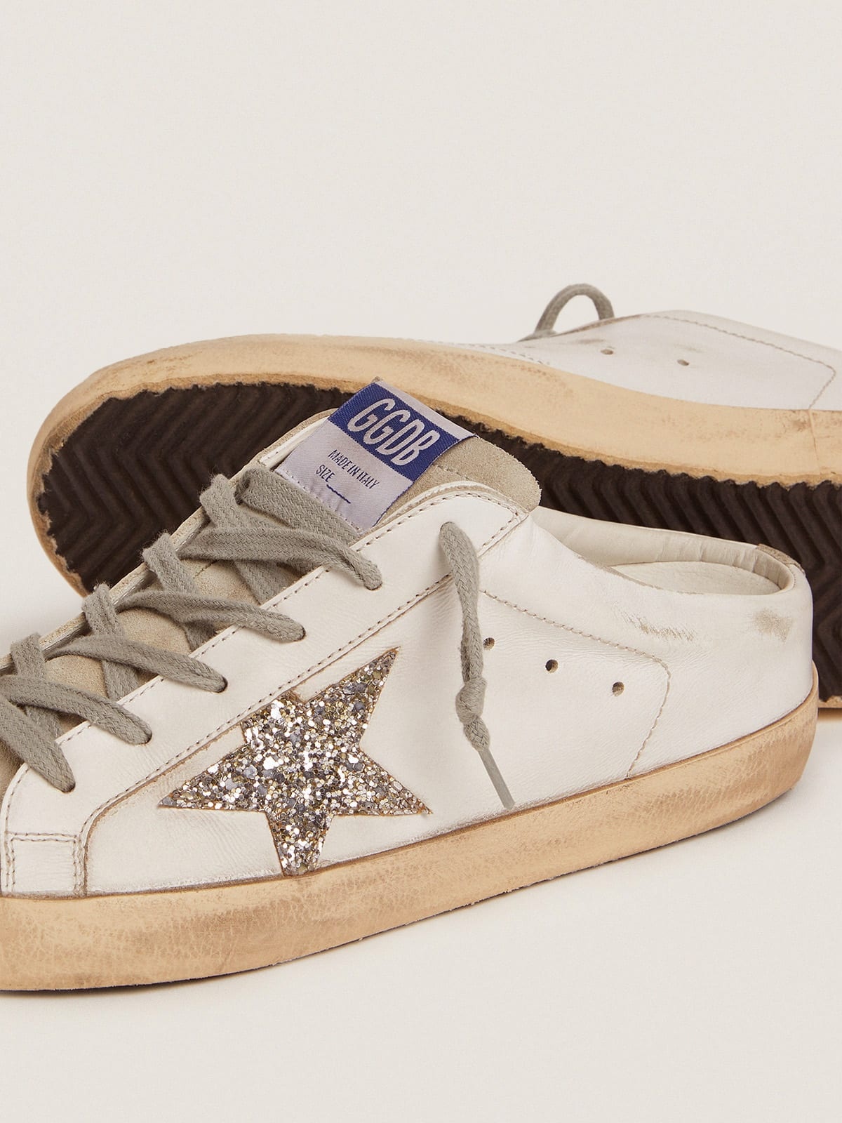Golden Goose Super-Star Sabots in white leather and gray