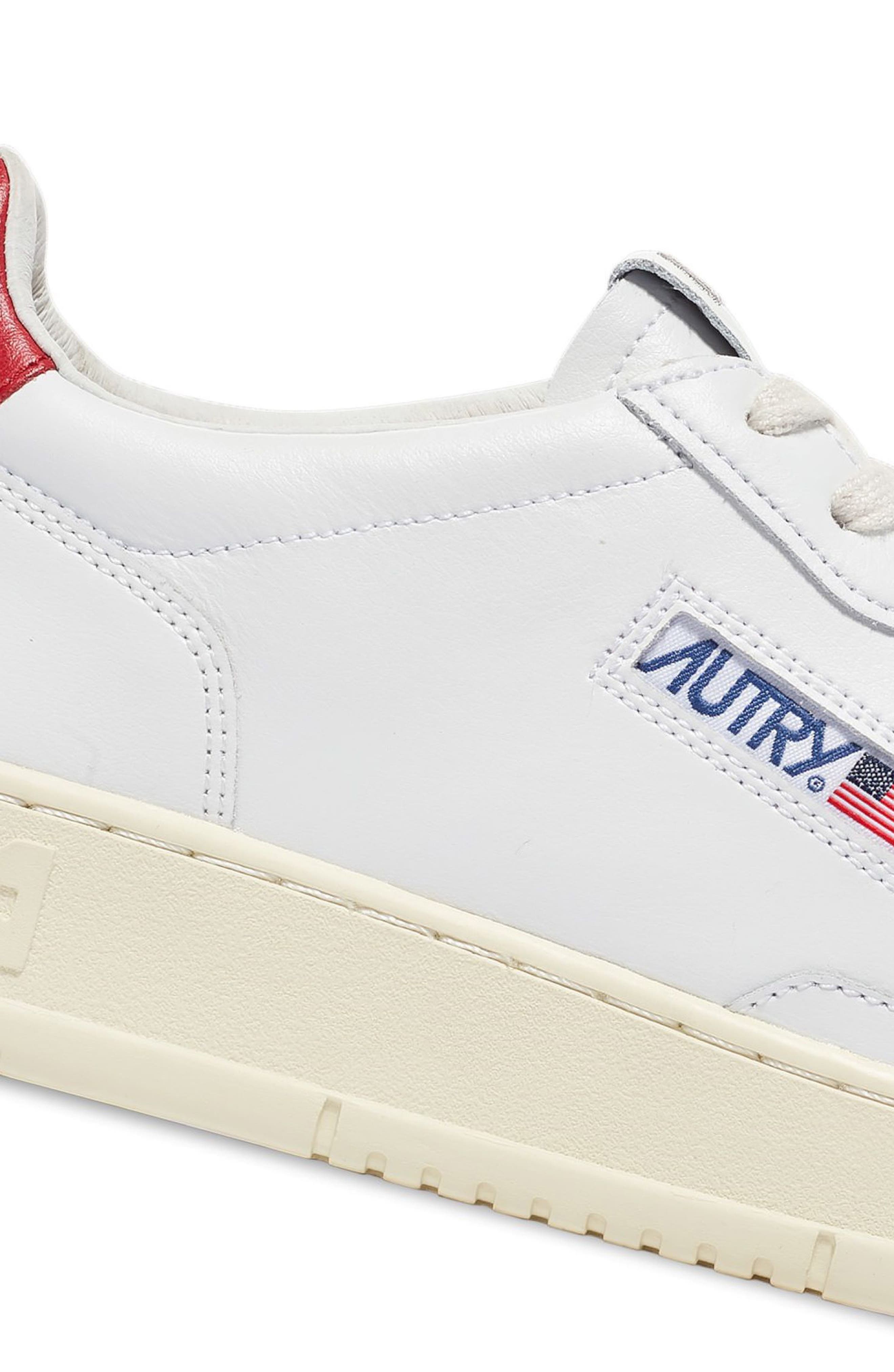 AUTRY Medalist Low Sneaker in White Leather/Red at Nordstrom - 7