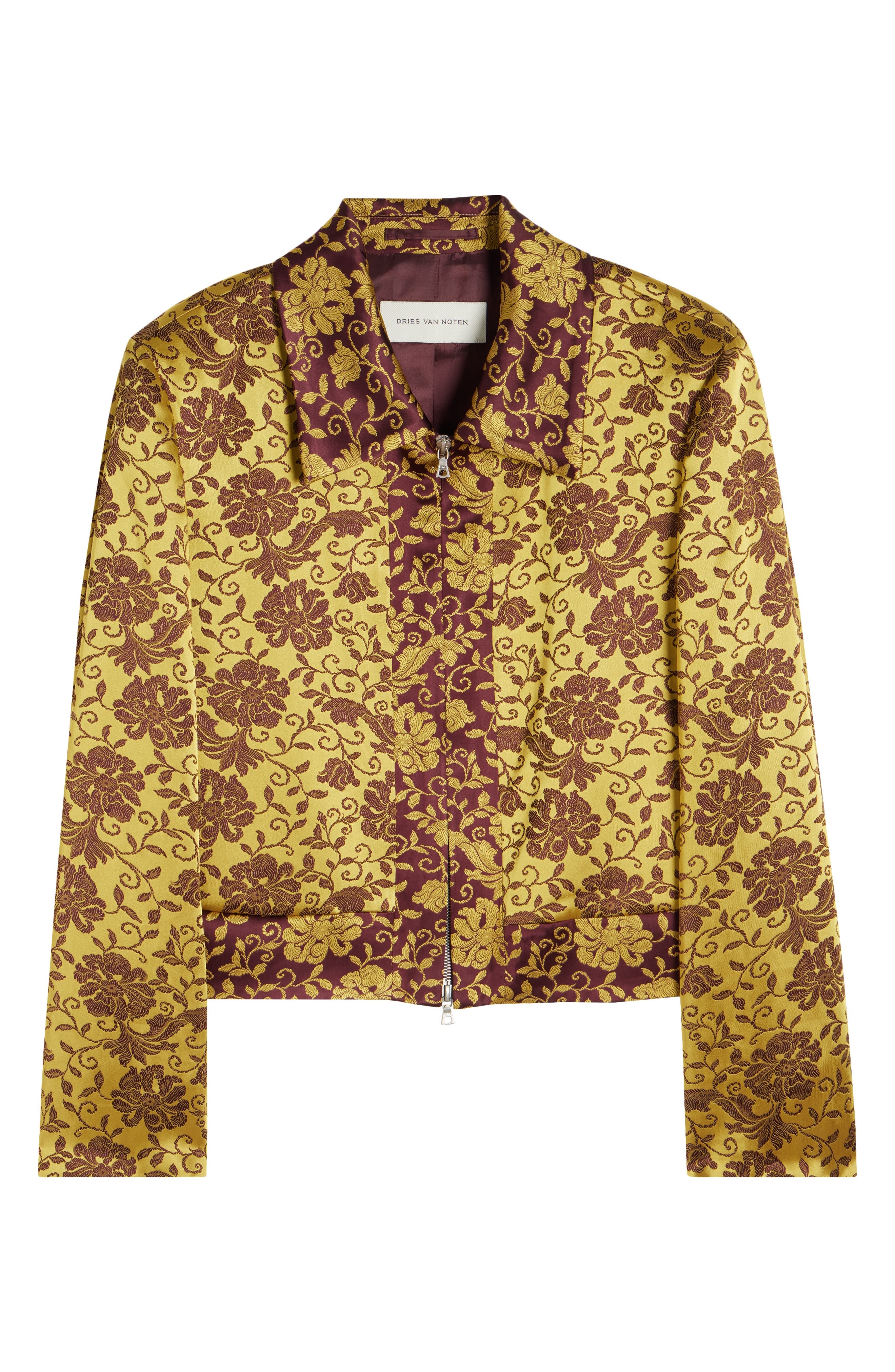 Dries Van Noten Floral Jacquard Crop Satin Jacket in Ocra at Nordstrom - 7