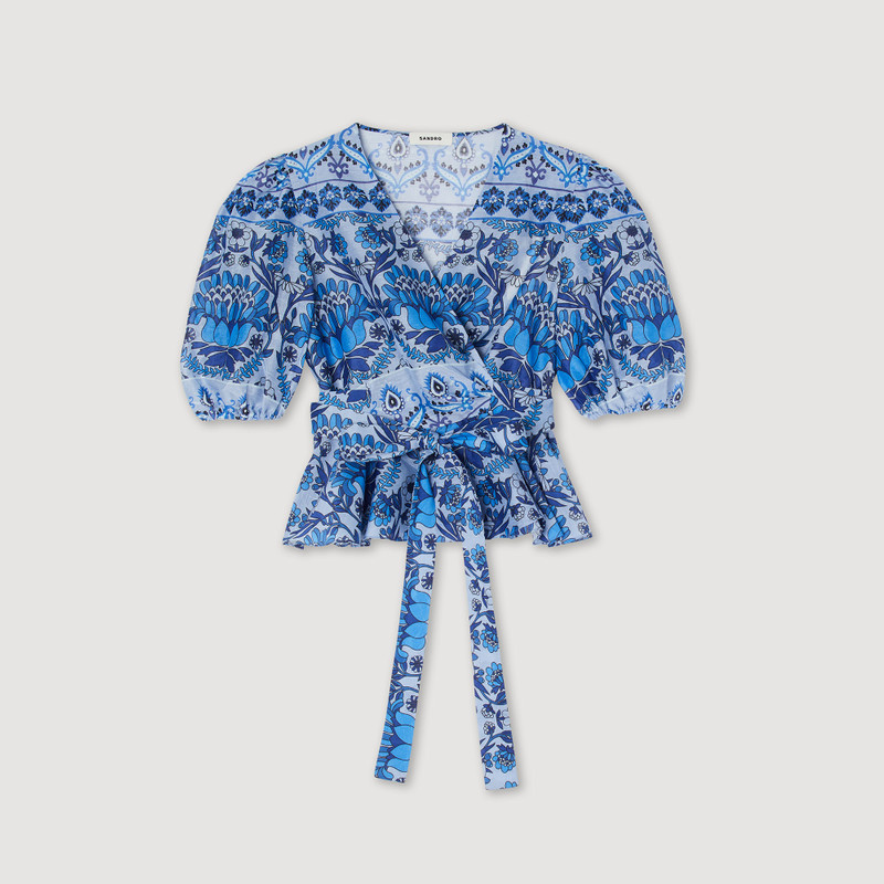 Cropped printed wrap top - 1