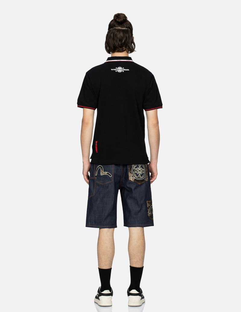 LOGO EMBROIDERY AND BROCADE APPLIQUÉ DENIM SHORTS 5