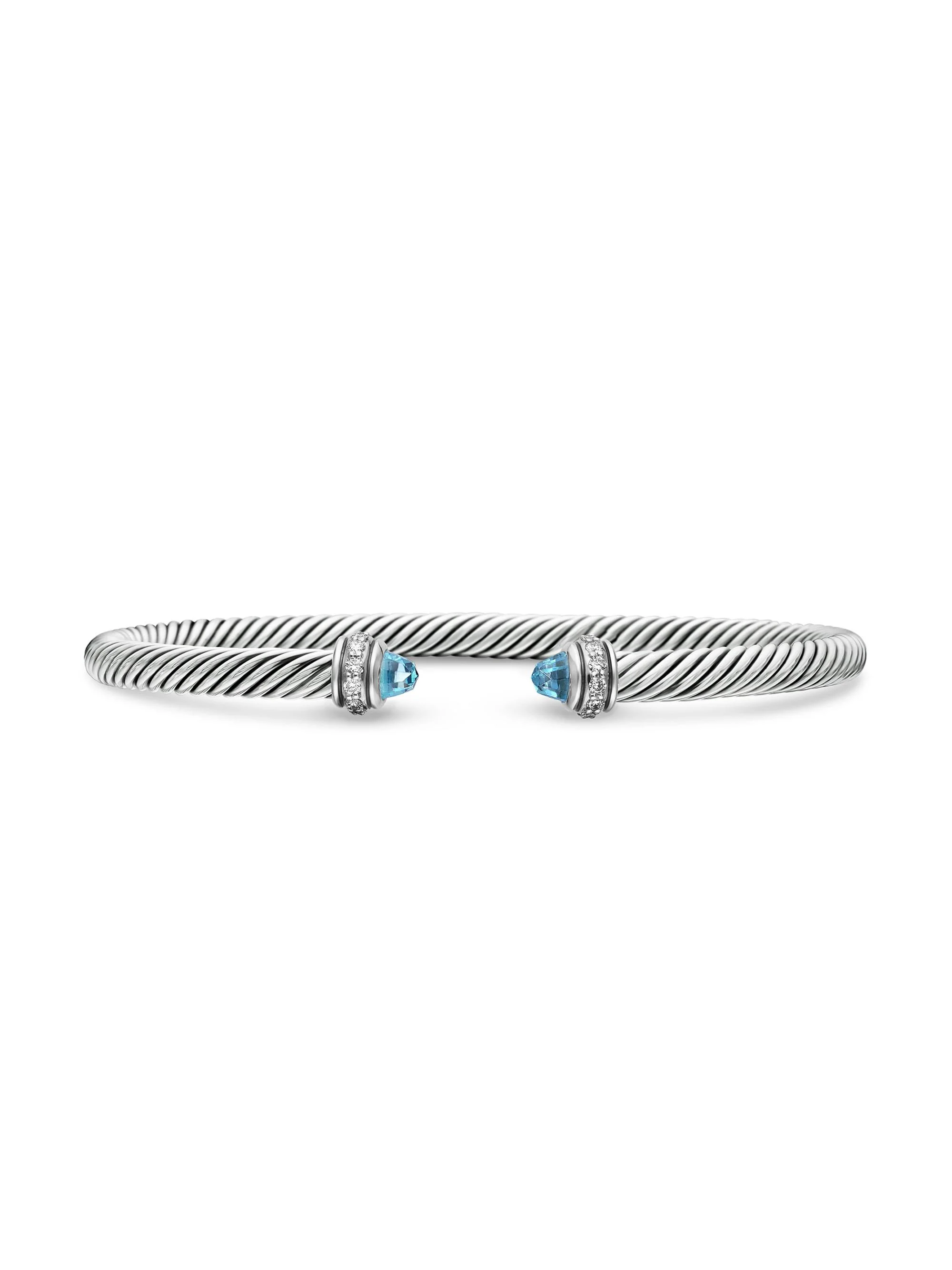 Women's Classic Cable Bracelet in Sterling Silver - Blue Topaz - 1