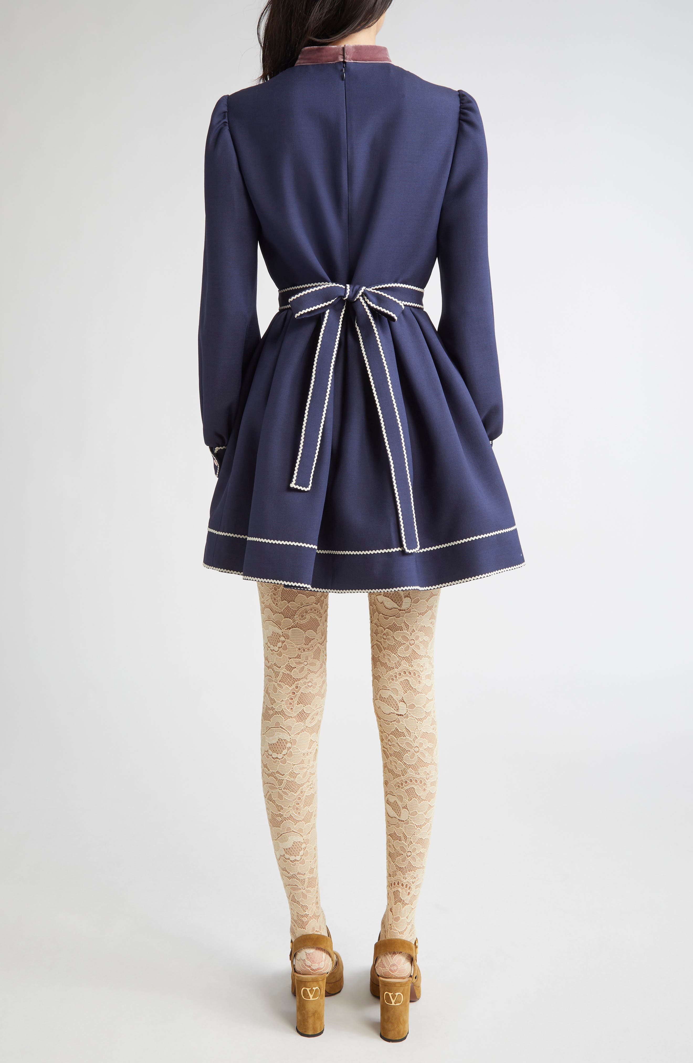 Valentino Garavani Long Sleeve Crepe Couture Minidress in Blue Multi at Nordstrom - 2