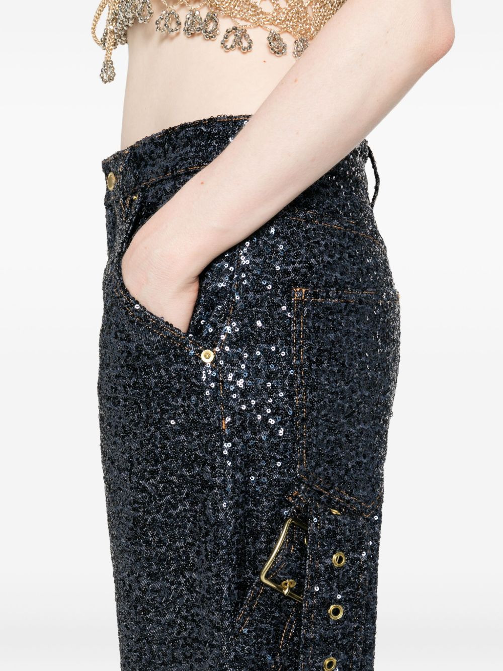 sequin-embellished jeans - 5