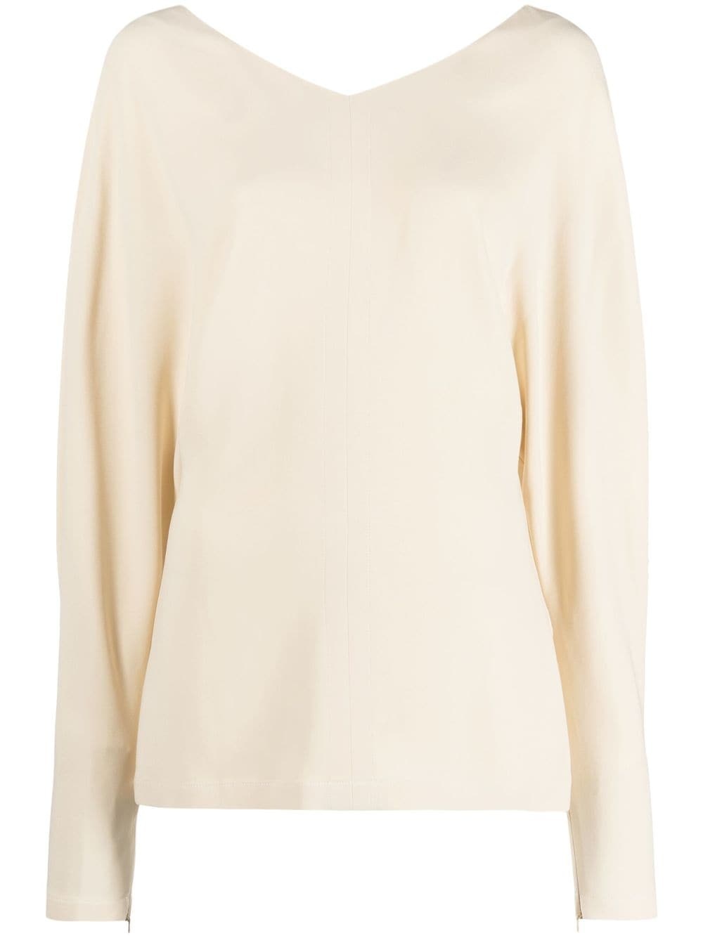 stitched V-neck long-sleeve blouse - 1