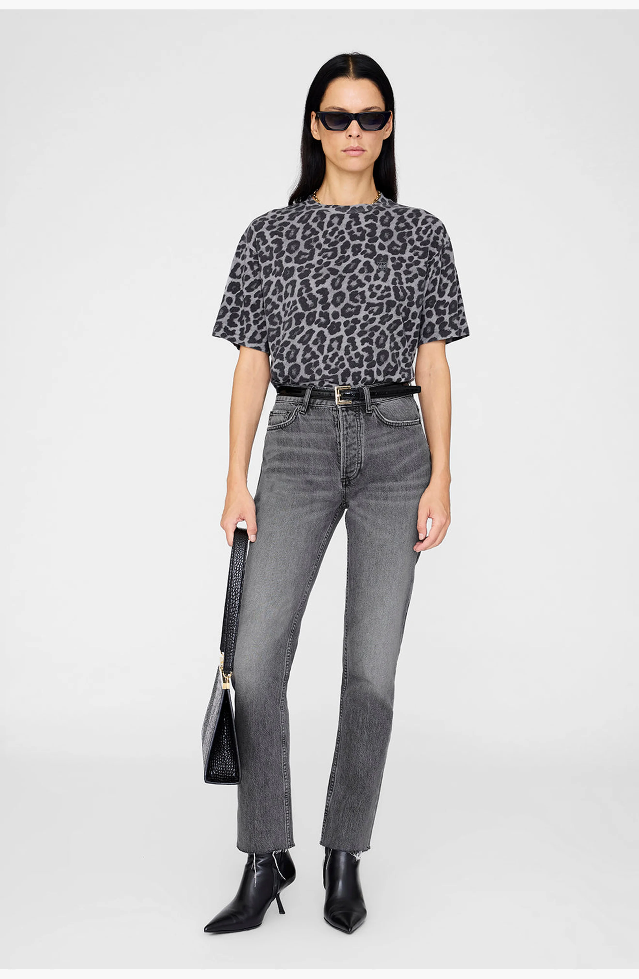 ANINE BING Cohen Tee T-Shirt in Grey Leopard at Nordstrom - 1