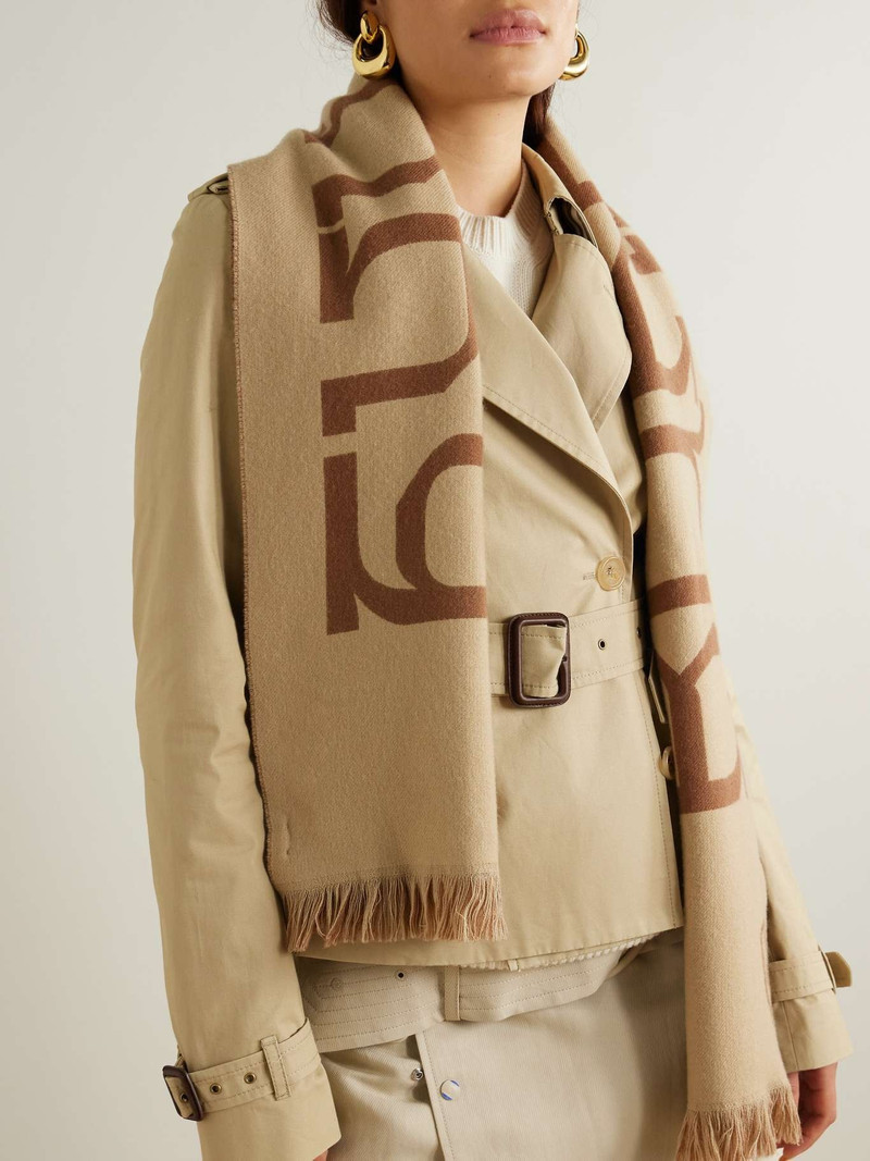 Burberry Fringed printed merino wool scarf Sand outlook
