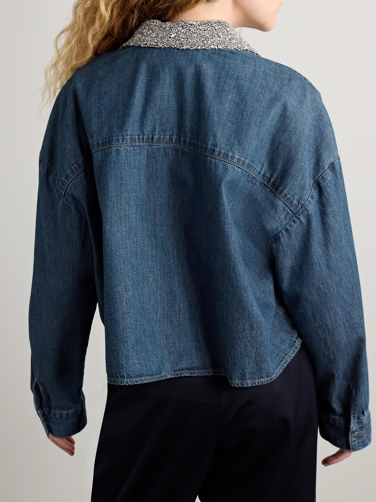 My Ex's Denim Cropped Crystal-embellished Denim Shirt - 3