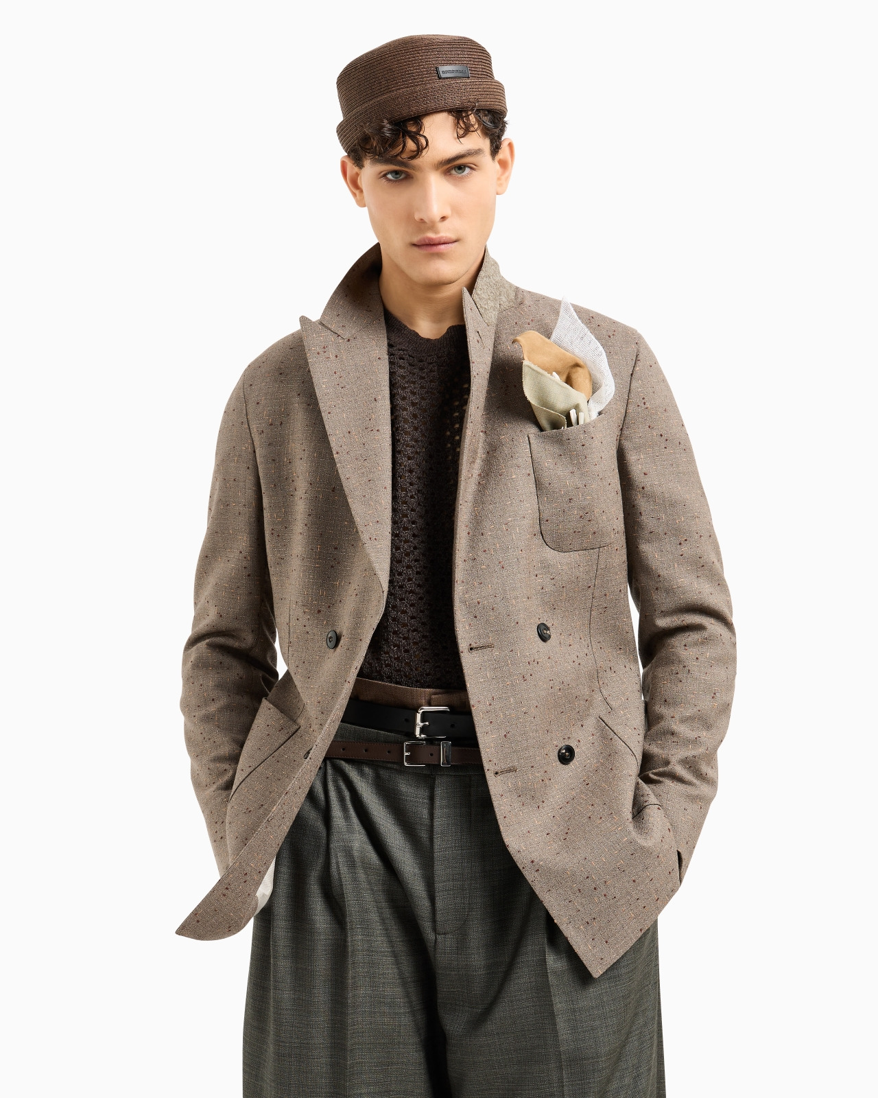 DOUBLE-BREASTED BLAZER IN BASKETWEAVE-EFFECT JACQUARD NUBBY VIRGIN WOOL - 6