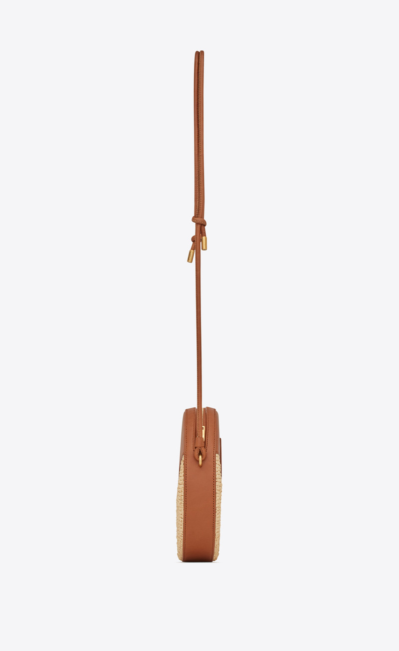 monogram round camera bag in raffia crochet and smooth leather 3