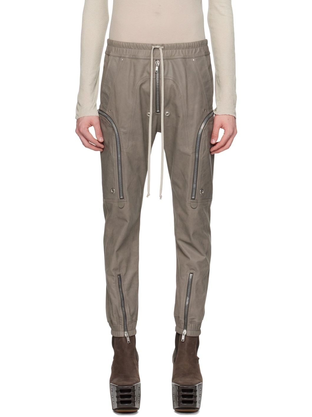 Gray Bauhaus Leather Cargo Pants - 1