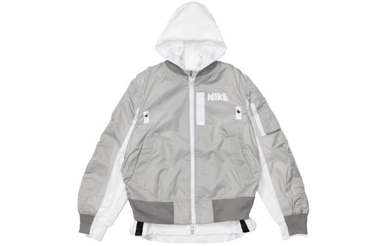 Nike x sacai Double Layer Contrasting Colors Sports Hooded Jacket 'Grey' CV5732-097 - 2