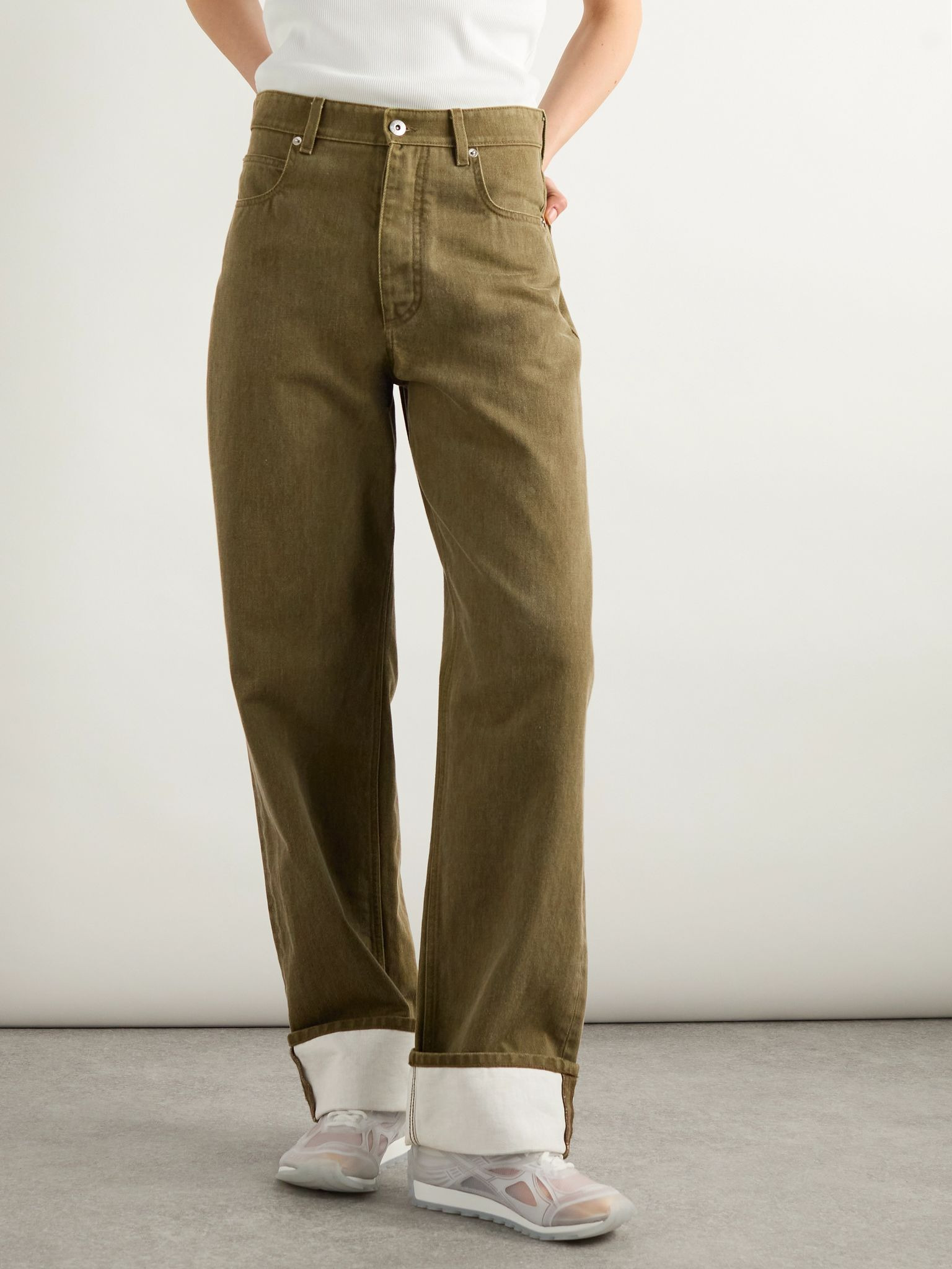 Appliquéd high-rise wide-leg jeans Army green - 3
