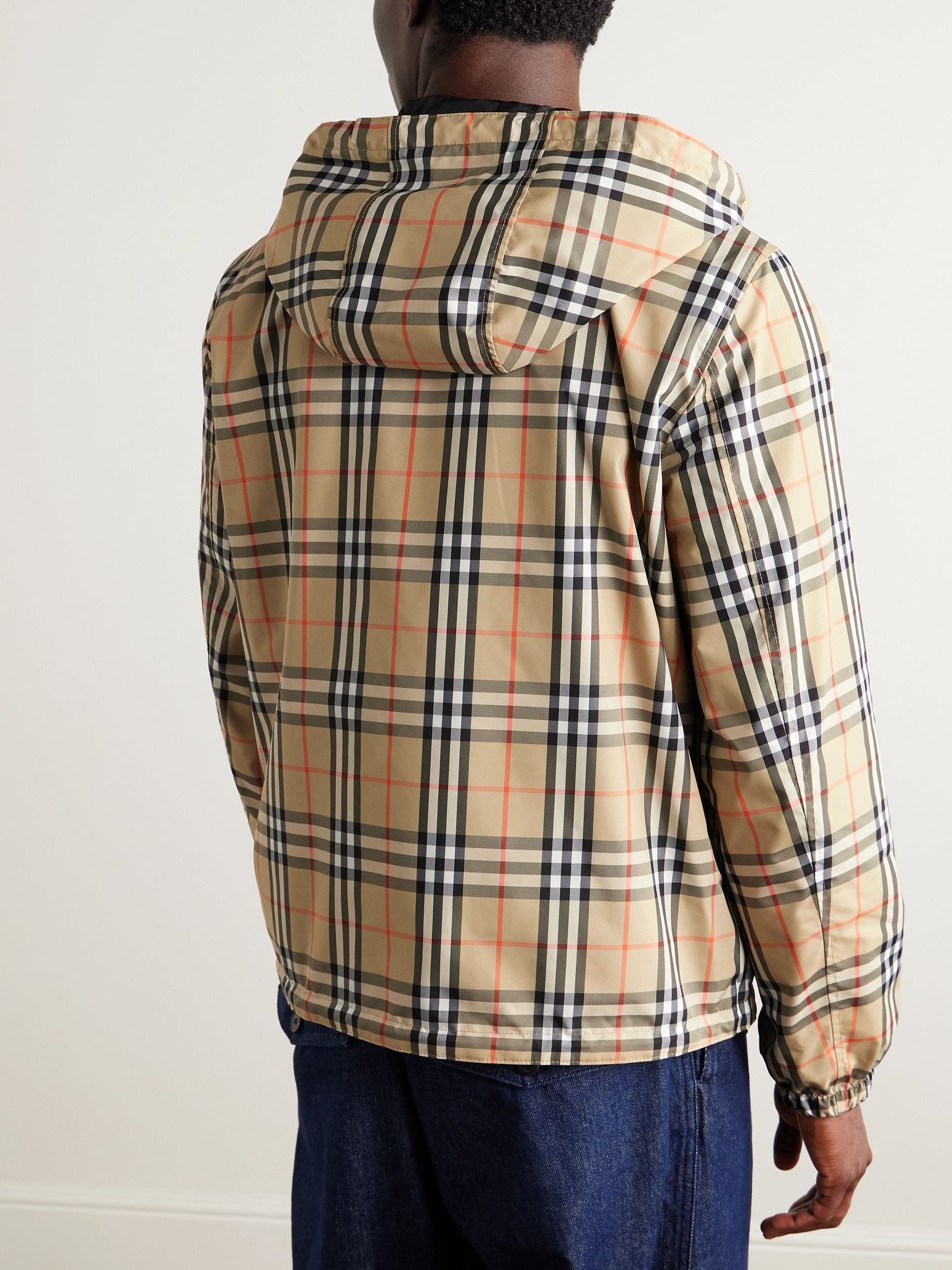 Reversible Checked Shell Hooded Jacket Sand - 3