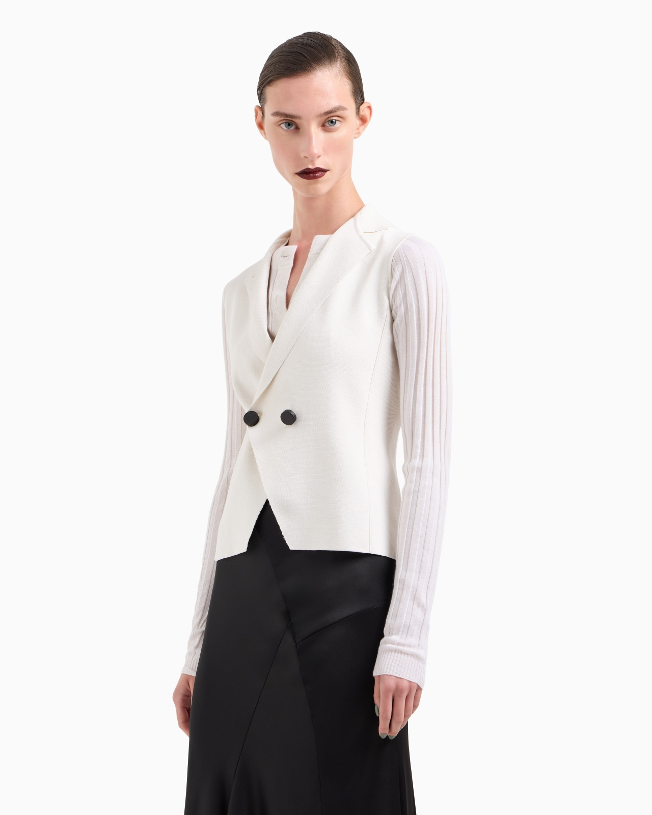 SILK KNIT DOUBLE-BREASTED GILET - 4