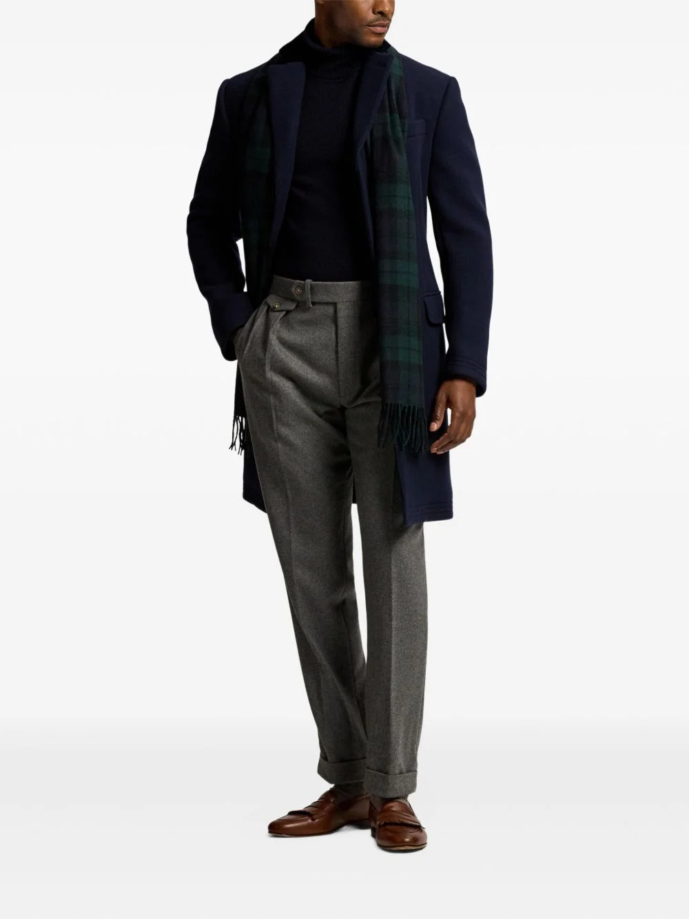 tartan-check fringed scarf - 1