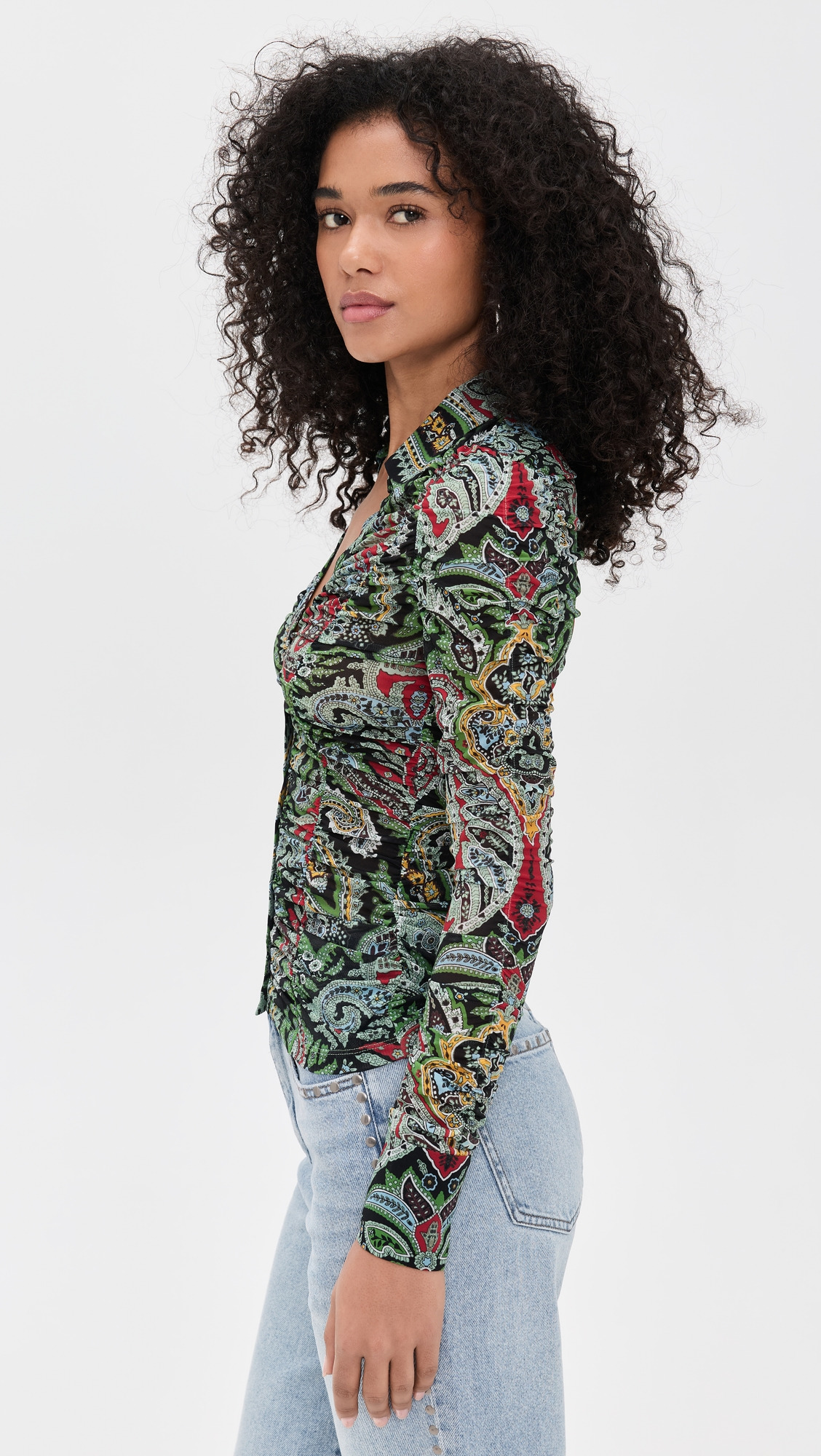Portia Ruched Mesh Button Down - 3