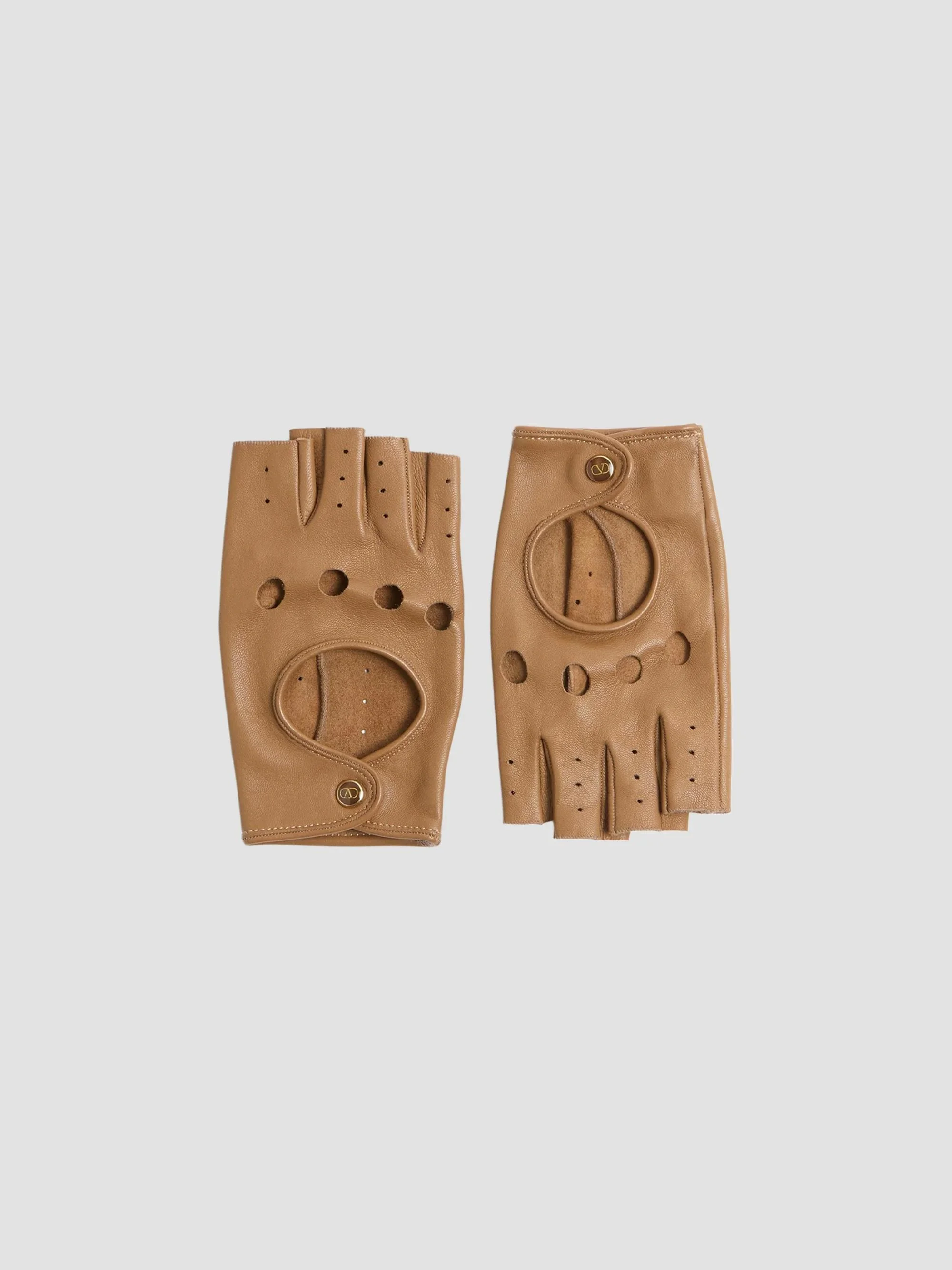Women's Vlogo Signature Nappa Fingerless Gloves - Light Camel - 1