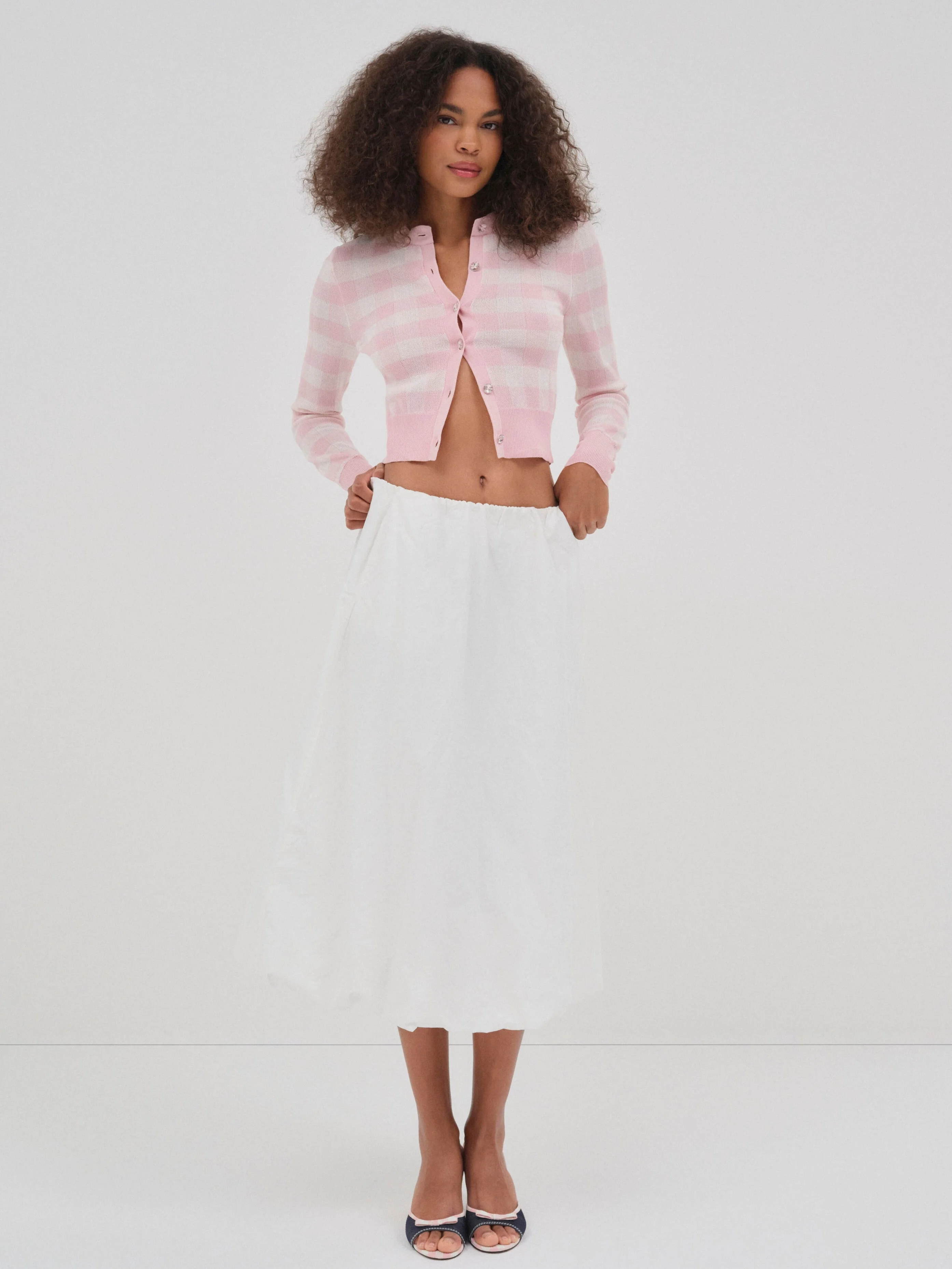 Brushed Gingham Knit Cardigan - 1