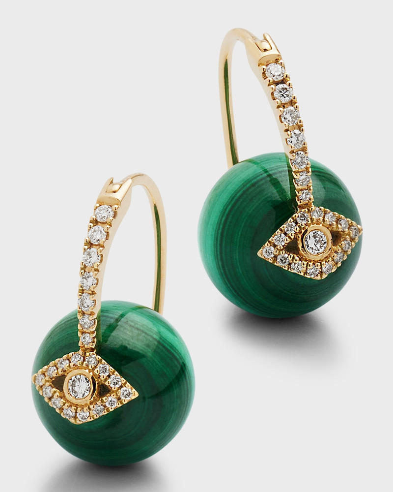 14K Pave Starburst Bead Earrings on Malachite 1