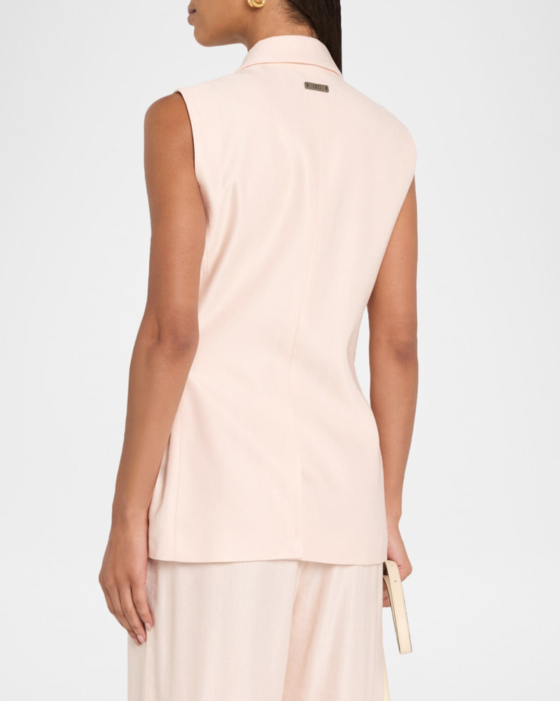 Sleeveless Silk-Blend Wrap Blazer 3