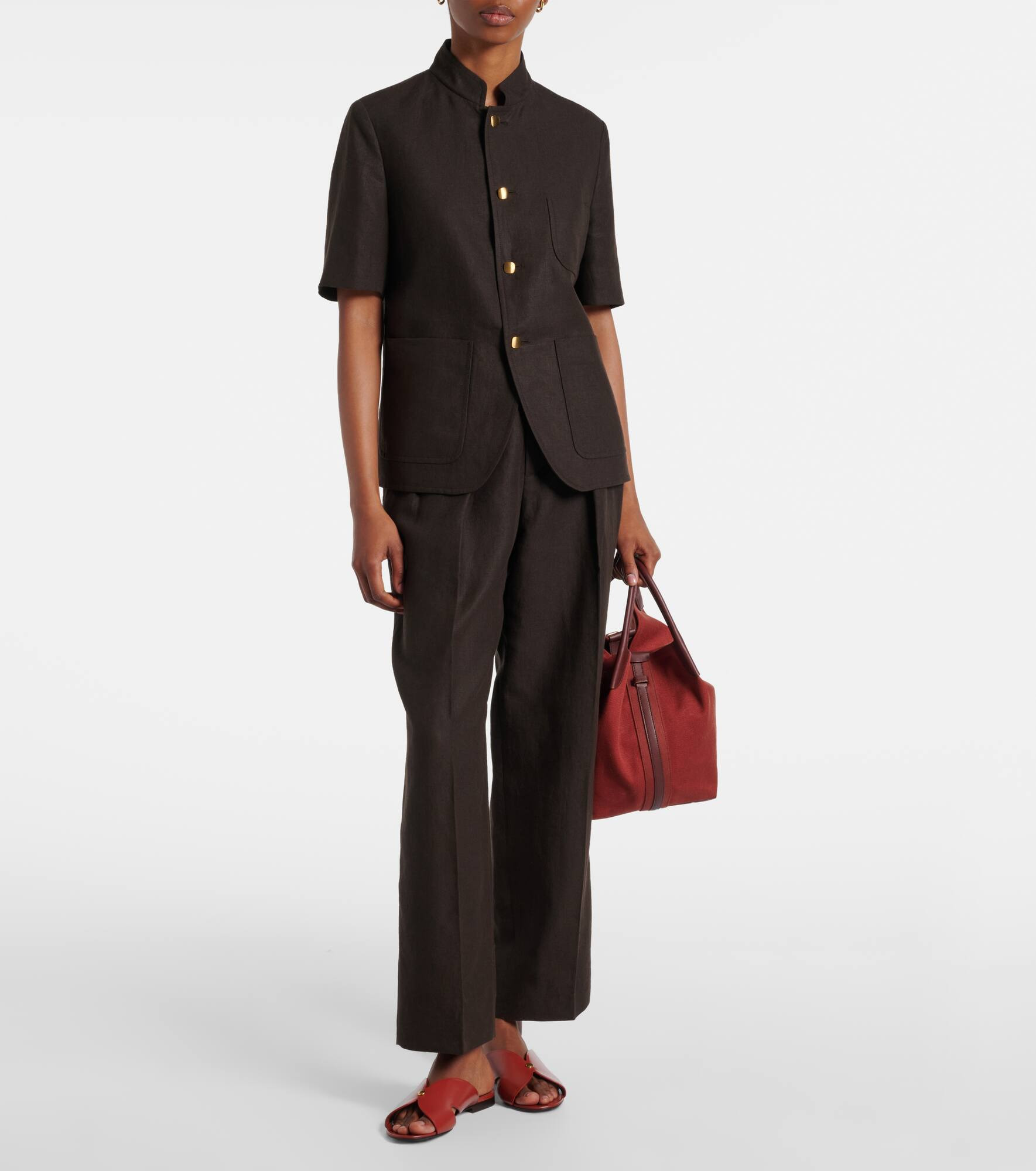 High-rise linen straight pants - 2