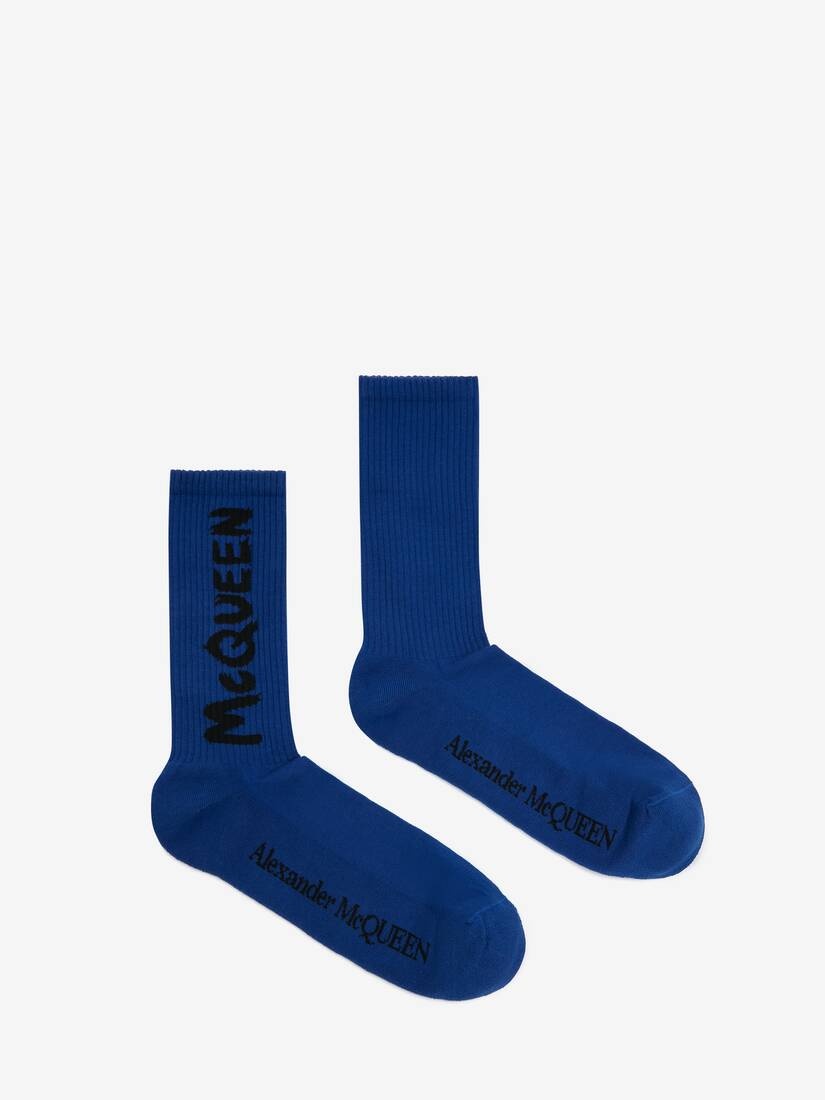 Men's McQueen Graffiti Socks in Electric Blue - 1