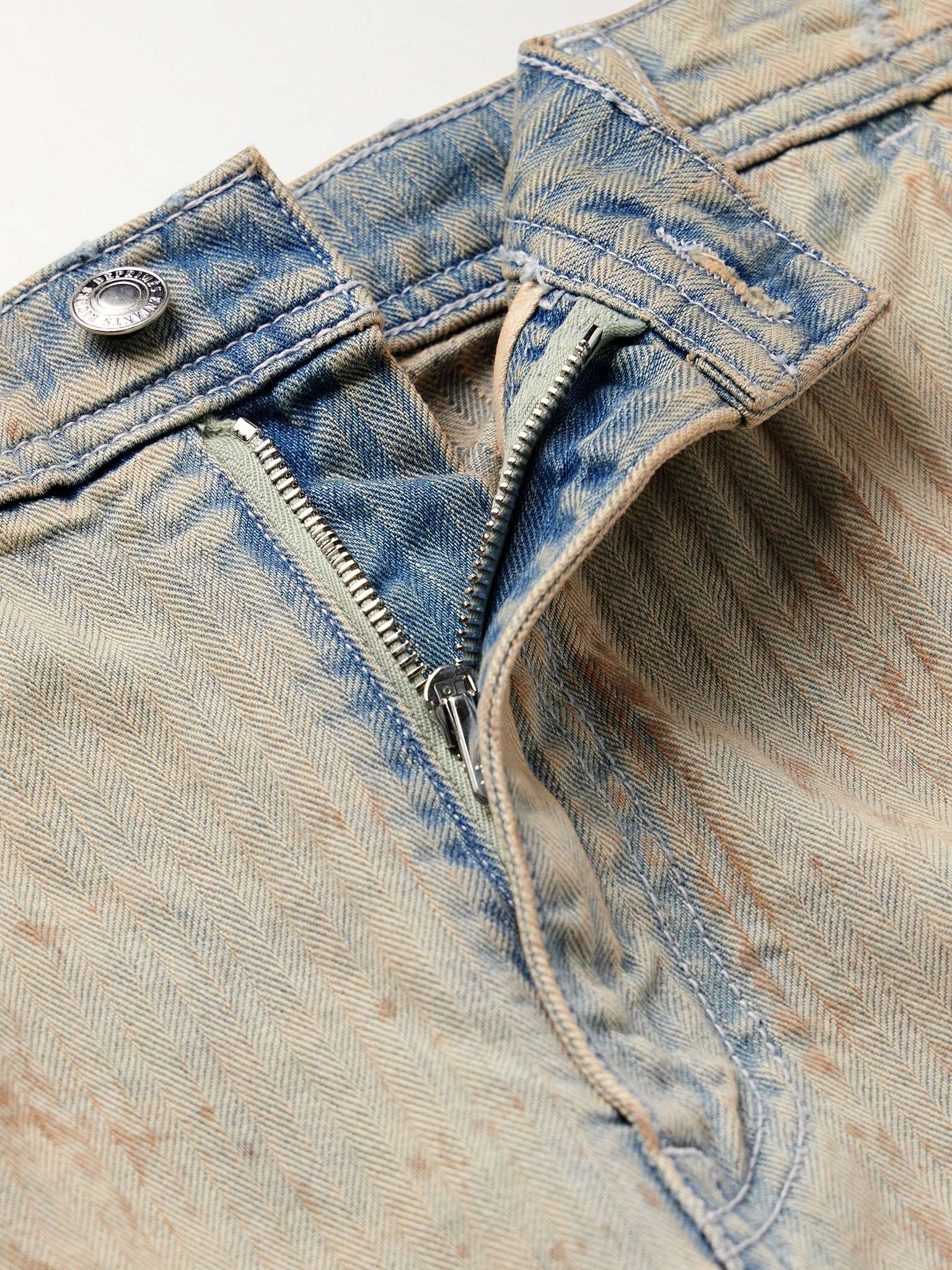 Straight-Leg Paint-Splattered Distressed Herringbone Jeans - 3