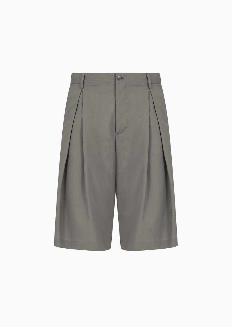 ASV super-light sustainable virgin-wool Bermuda shorts with godet pleats 1