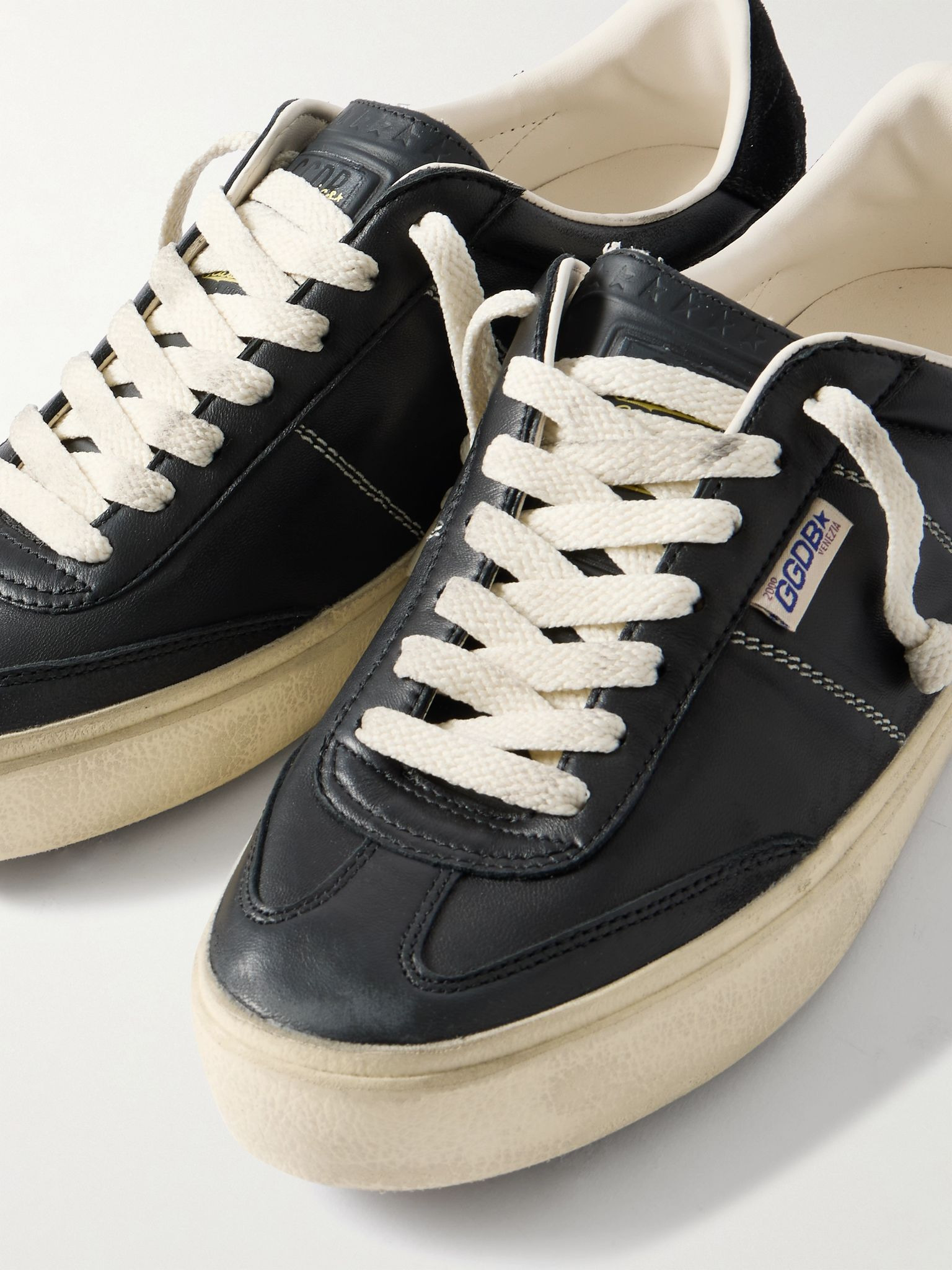 Soul-Star Suede-Trimmed Distressed Leather Sneakers Black - 5