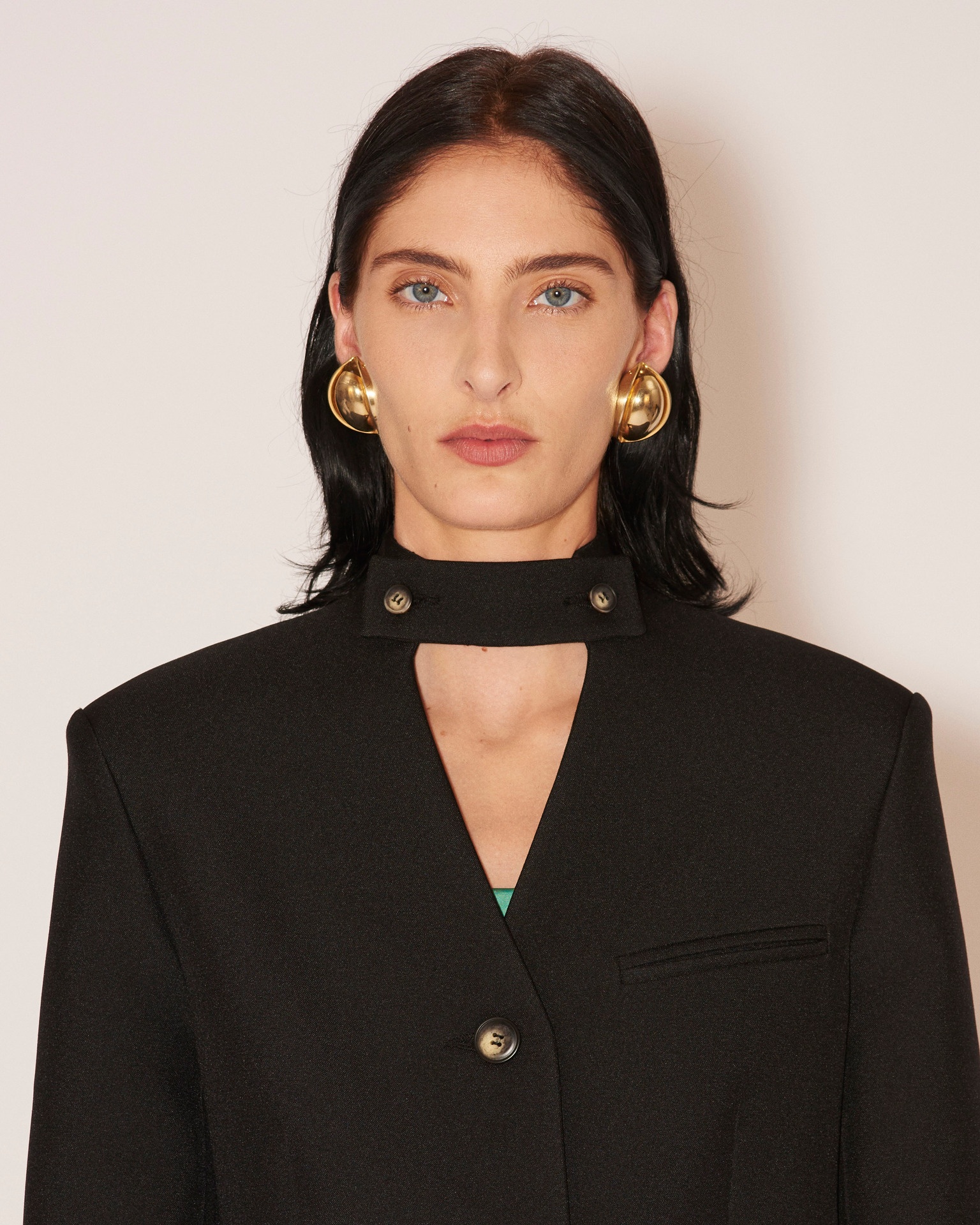 ANAGO - Double suiting collarless loose fit jacket - Black - 6