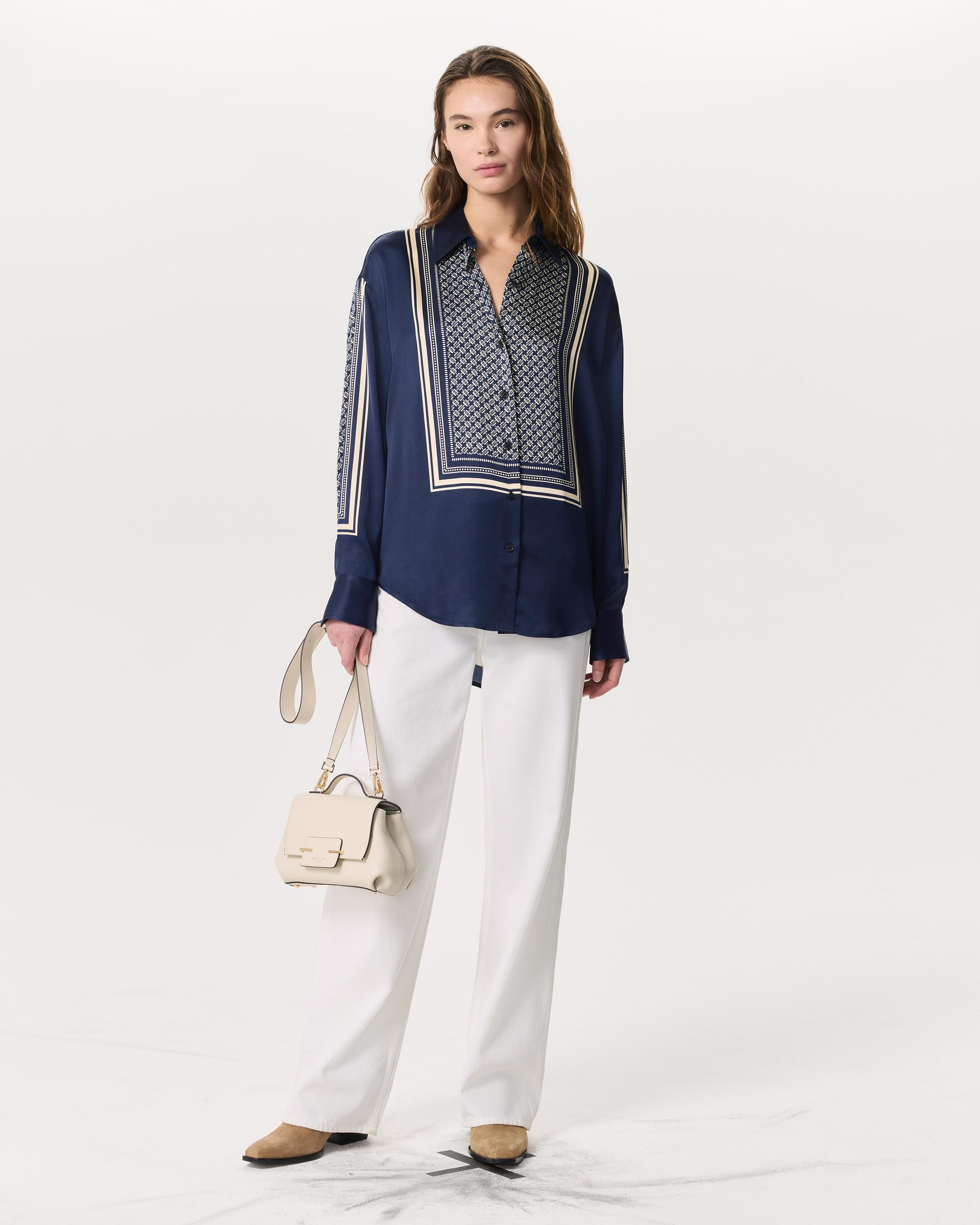 Jessica Scarf-Print Satin Shirt - 4