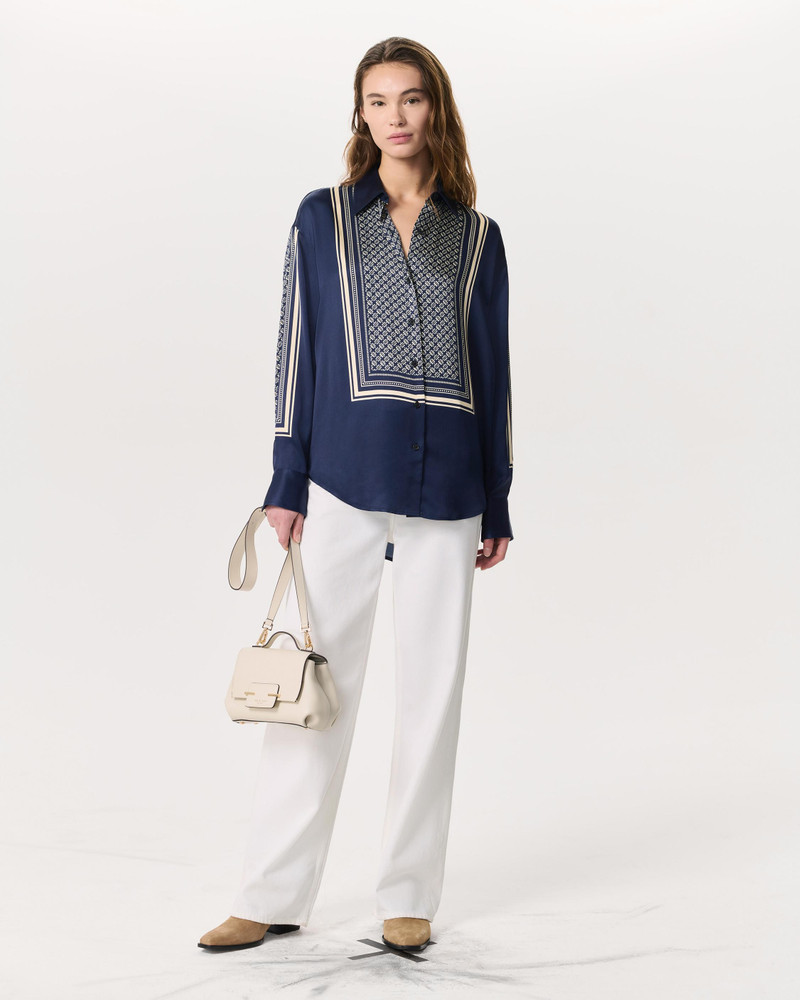 Jessica Scarf-Print Satin Shirt 4