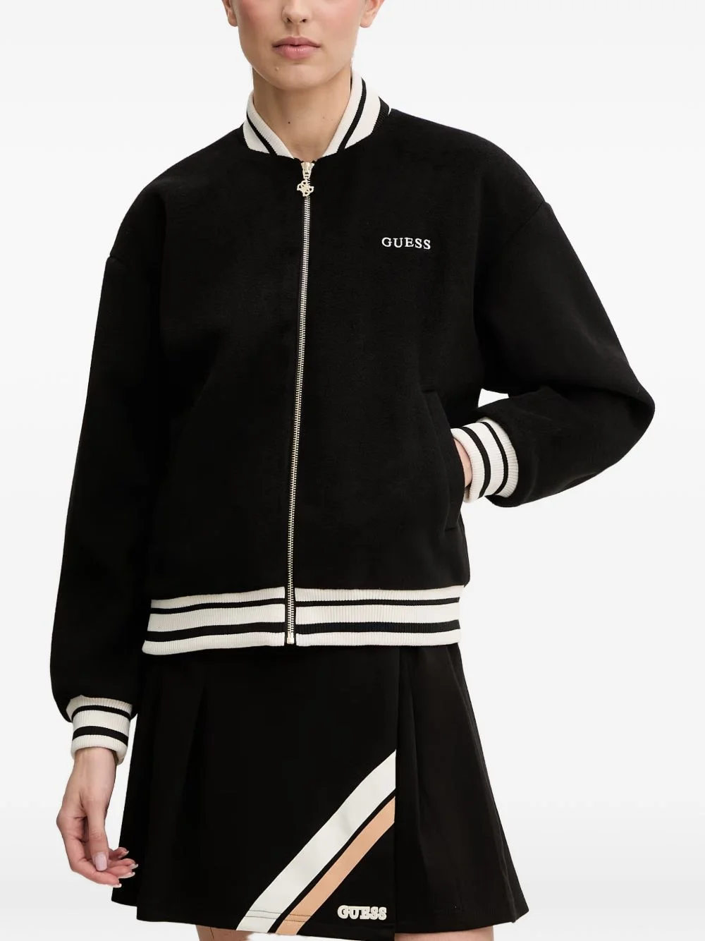 logo-embroidered striped-trim jacket - 1