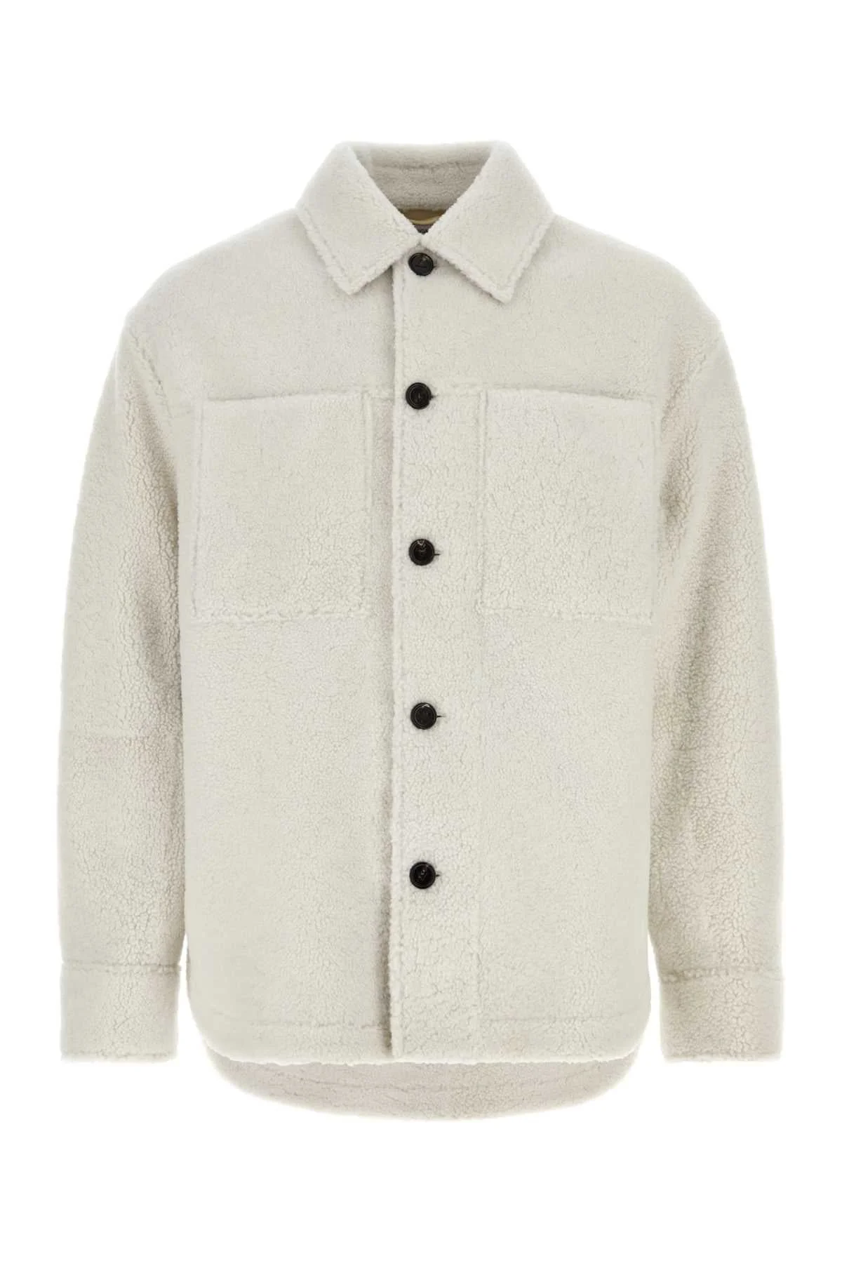 Bottega Veneta Men Chalk Shearling Oversize Shirt - 1