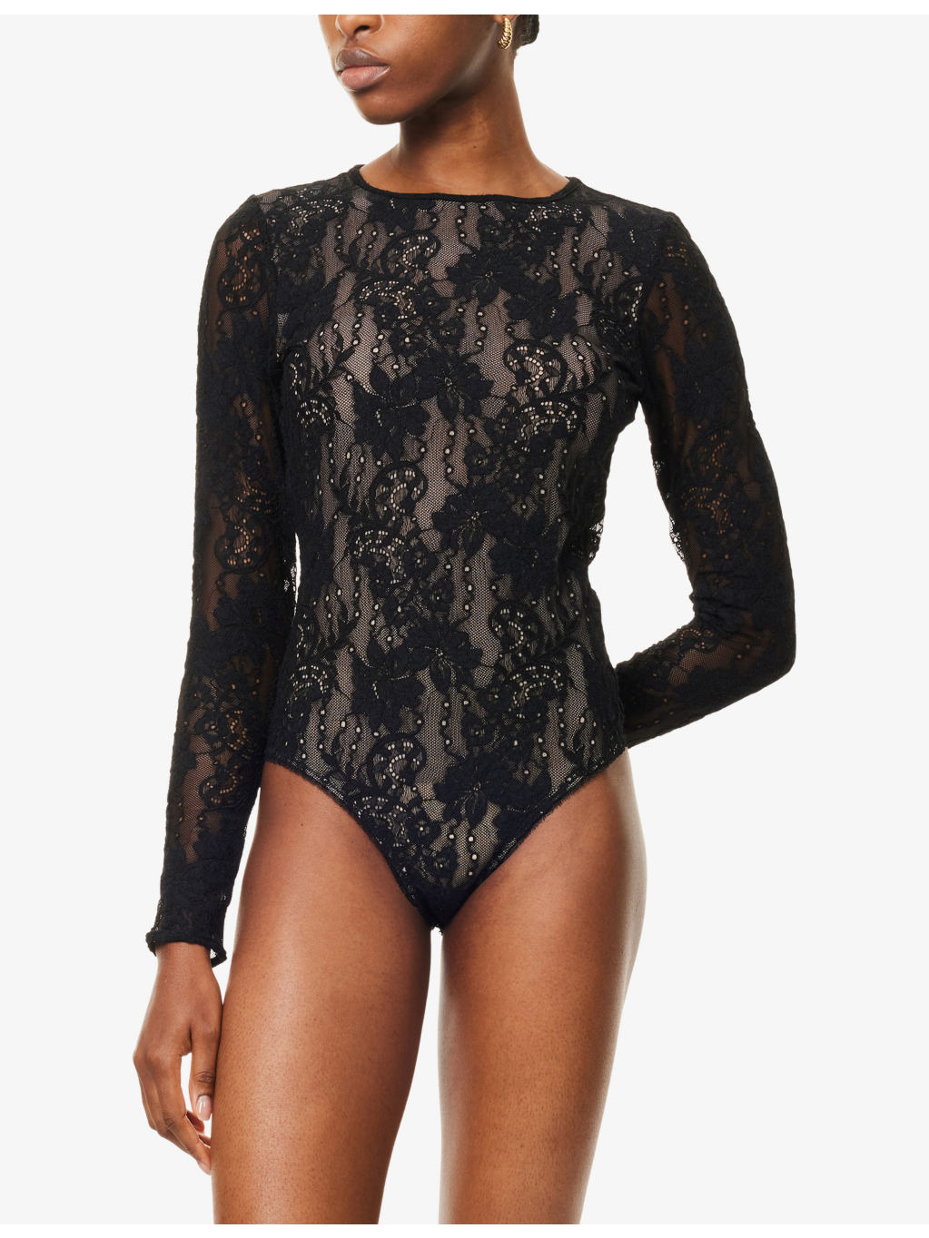 Lace Long-Sleeves Stretch-Woven Bodysuit - 3