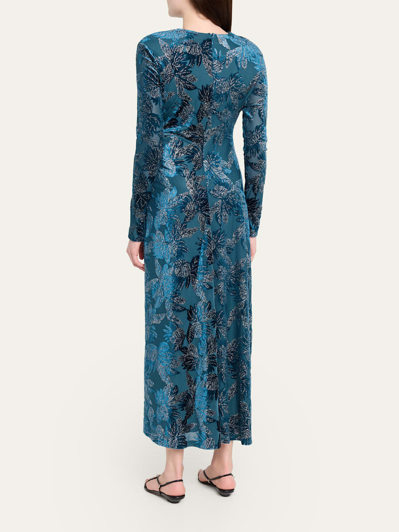Ferrera Long-Sleeve Floral Velvet Midi Dress 3